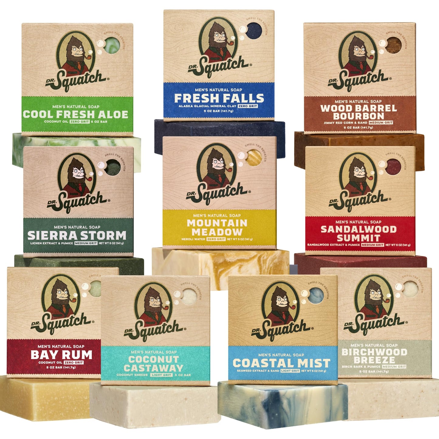 Dr. Squatch Natural Men’s Bar Soap - Cold Process Body Soap Bar with Natural Oils - Gifts for Men - Coconut Castaway, Fresh Falls, Wood Barrel Beauty & Personal Care Dr. Squatch