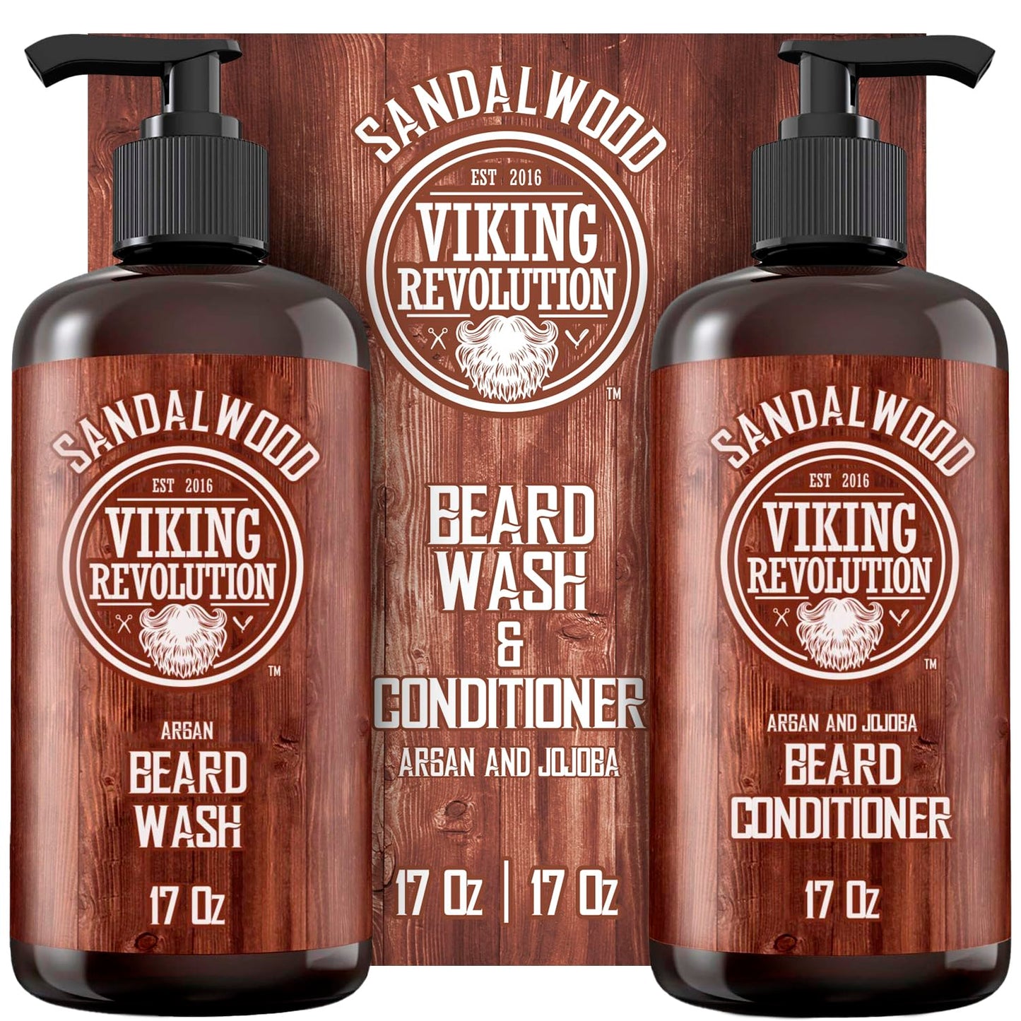 Viking Revolution Beard Wash & Beard Conditioner Set with Argan & Jojoba Oils - Softens and Strengthens - Natural Sandalwood Scent - Beard Shampoo Beauty & Personal Care Viking Revolution
