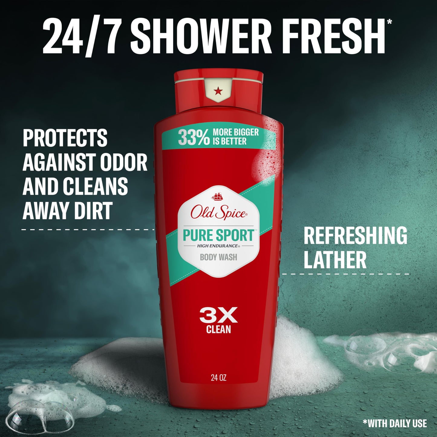 Old Spice Refreshing Body Wash for Men, High Endurance, 3X Defense, 24/7 Shower Fresh with Long Lasting Scent, Pure Sport Scent, 24 oz (Pack of 4) Beauty & Personal Care Old Spice