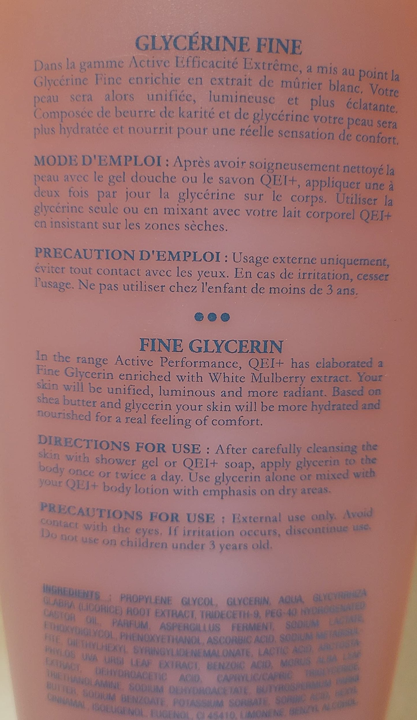 Qei+ Paris Active EFFICACITE EXTREME GLYCERINE FINE STRONG TONING FINE AND PURE GLYCERIN 500ml (500) Beauty & Personal Care QEI+
