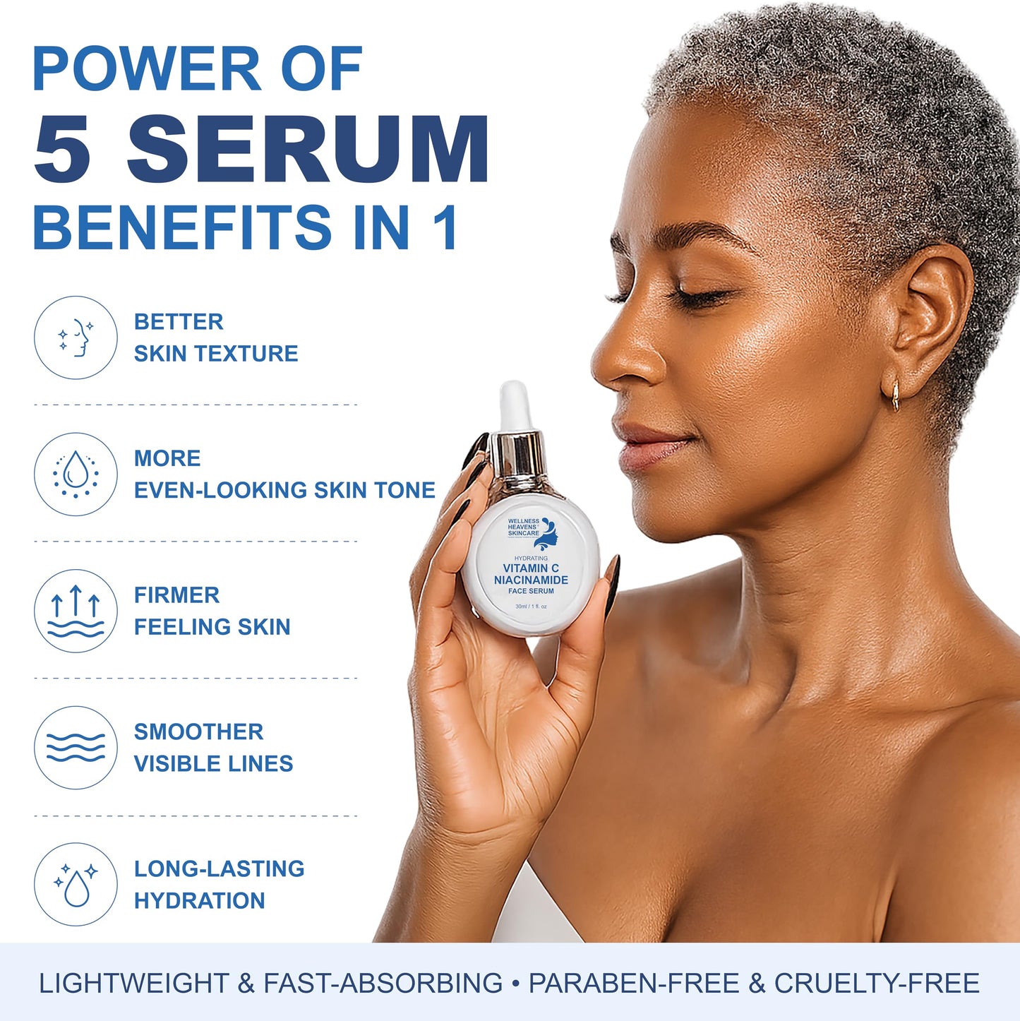 Wellness Heavens Vitamin C Face Serum with Niacinamide, Helps with Fine lines & Wrinkles - Skin Look Brighter and Smoother - Hydrating Anti-Aging Beauty & Personal Care Wellness Heavens