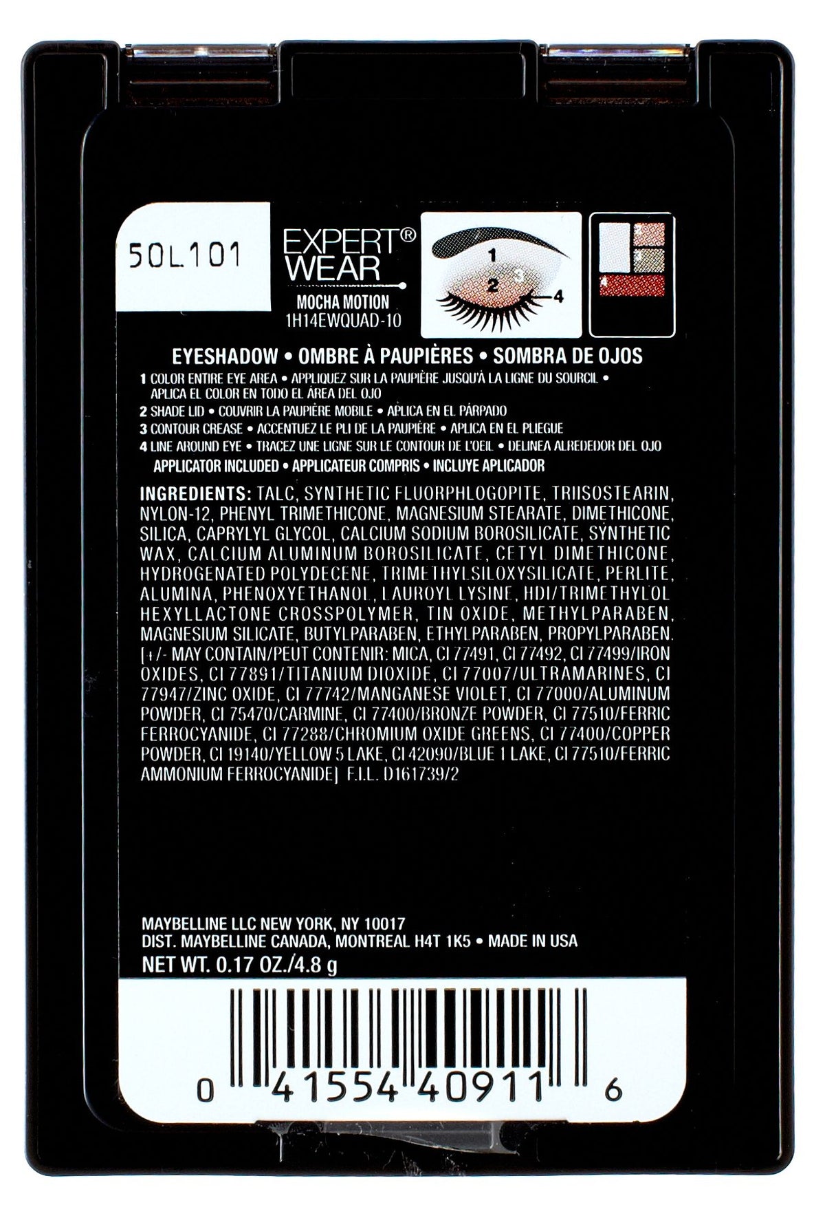 Maybelline Expert Wear Eyeshadow Quads, Mocha Motion, 0.17 oz.