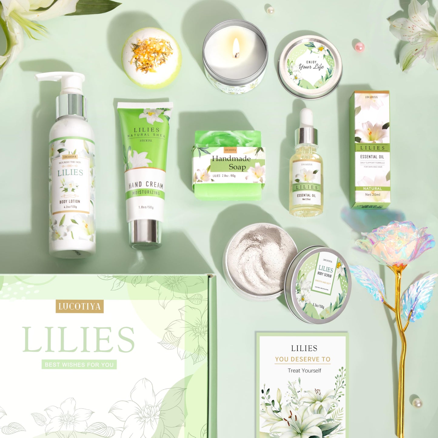 Gifts for Women, Birthday Gifts for Women, Lilies Self Care Set,Christmas Mothers Day Relaxing Spa Basket for Mom, Grandma, Girlfriend, Sister Beauty and Personal Care LUCOTIYA