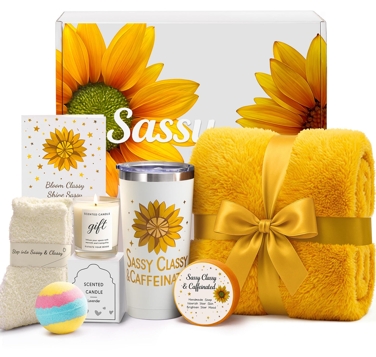 Birthday Gifts for Women Friendship, Sunflower Spa Gift Basket Set with Cozy Blanket, Self Care Gifts Unique Happy Birthday Idea for Mom, Wife Beauty and Personal Care IZZUBIZ