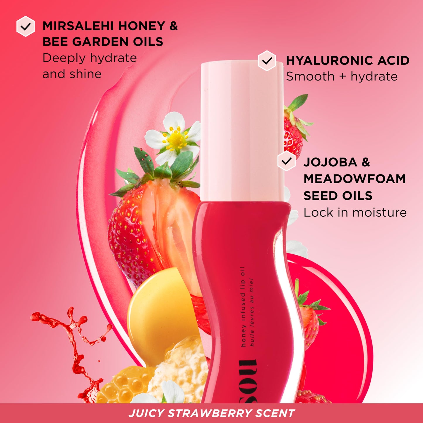Gisou Honey Infused Lip Oil - Hydrating & Glossy Lip Oil with Mirsalehi Honey & Jojoba Seed Oil, Non-Sticky Shine, Strawberry Sorbet, 0.27 fl oz Beauty and Personal Care Gisou