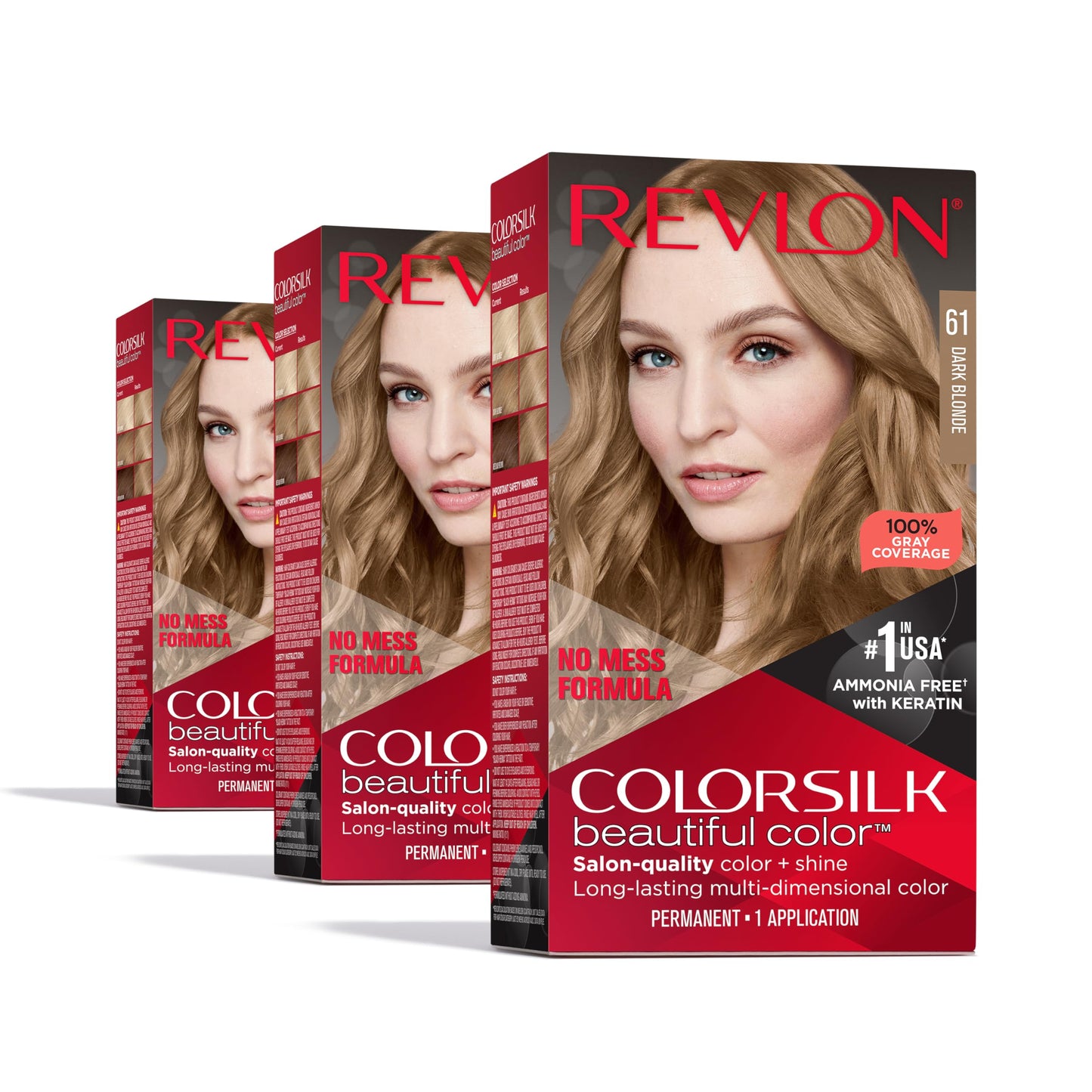 Revlon Colorsilk Beautiful Color Permanent Hair Color, (OLD VERSION) 61 Dark Blonde (Pack of 3) Beauty & Personal Care REVLON