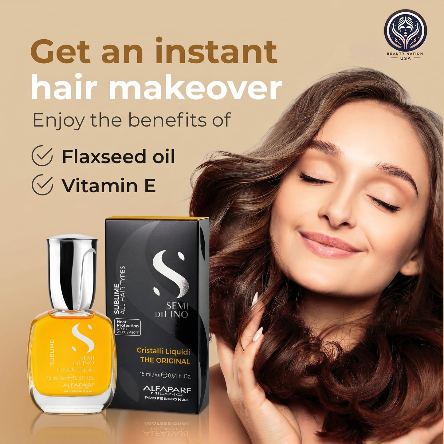 Alfaparf Sublime Cristalli Liquidi Hair oil serum Bundle with Beauty Nation treatment cap, sulfate free and vegan formula, Hair heat protectant 15ML Beauty & Personal Care Beauty Nation USA