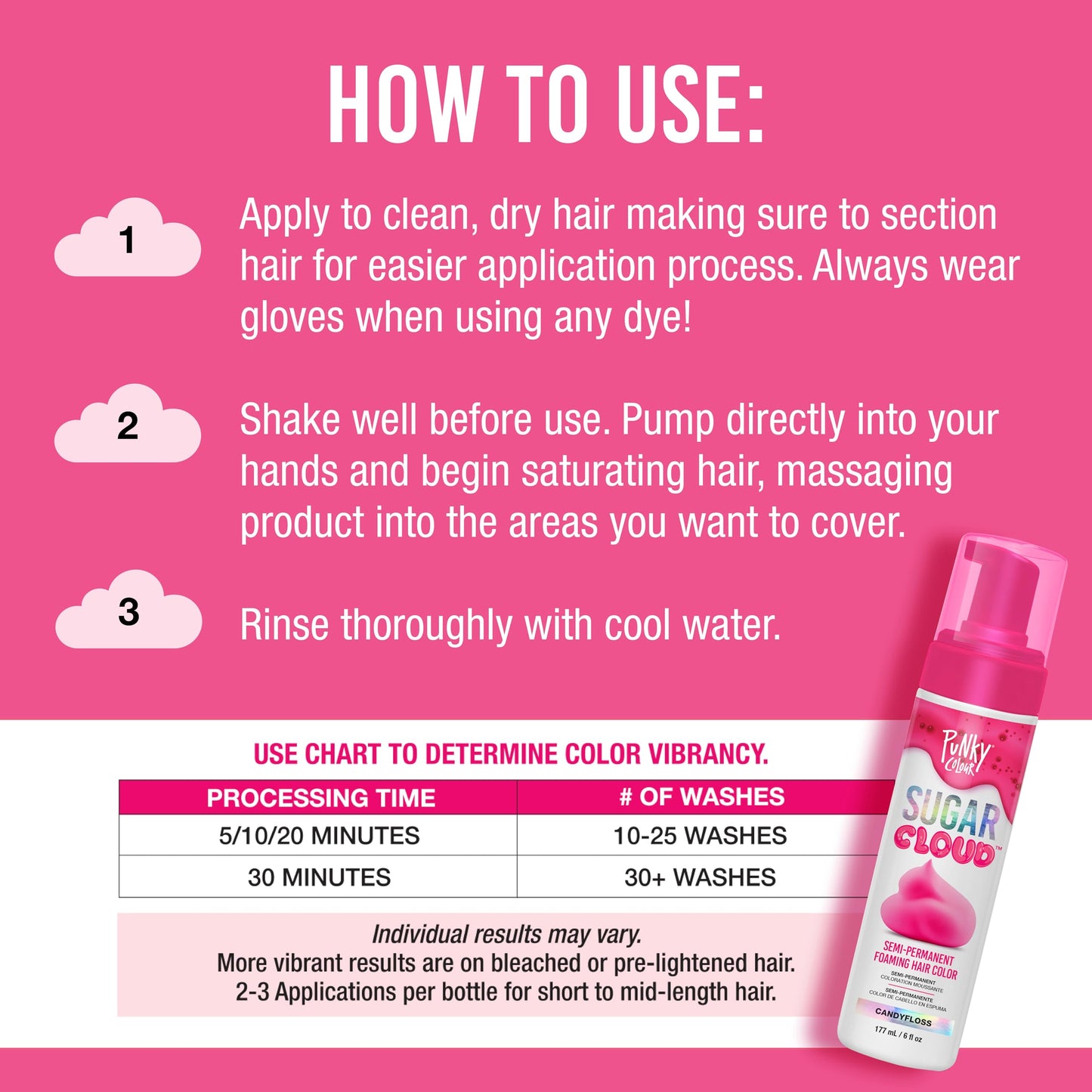 Punky Sugar Cloud Semi-Permanent Foam Hair Color, Candyfloss - Vibrant Hair Dye for Long-Lasting Color, Easy Application Foam Hair Dye, 6 Fl Oz Beauty & Personal Care Punky