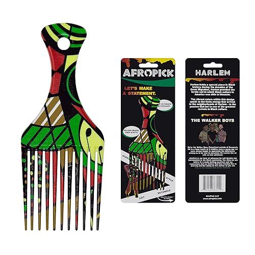 Afropick Anti-Static Plastic Black Hair Pick for Natural Curly Long Thick Hair- Afro Pick Comb for Men, Women- African Artist Designs (Harlem) Beauty & Personal Care Afropick