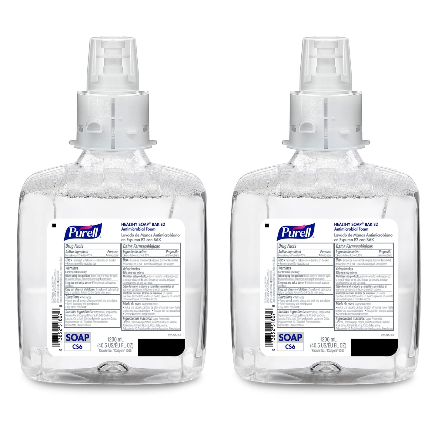 PURELL HEALTHY SOAP BAK E2 Antimicrobial Foam, Fragrance Free, 1200 mL Refill for PURELL CS6 Automatic Soap Dispenser (Pack of 2) - 6585-02 Beauty & Personal Care Purell