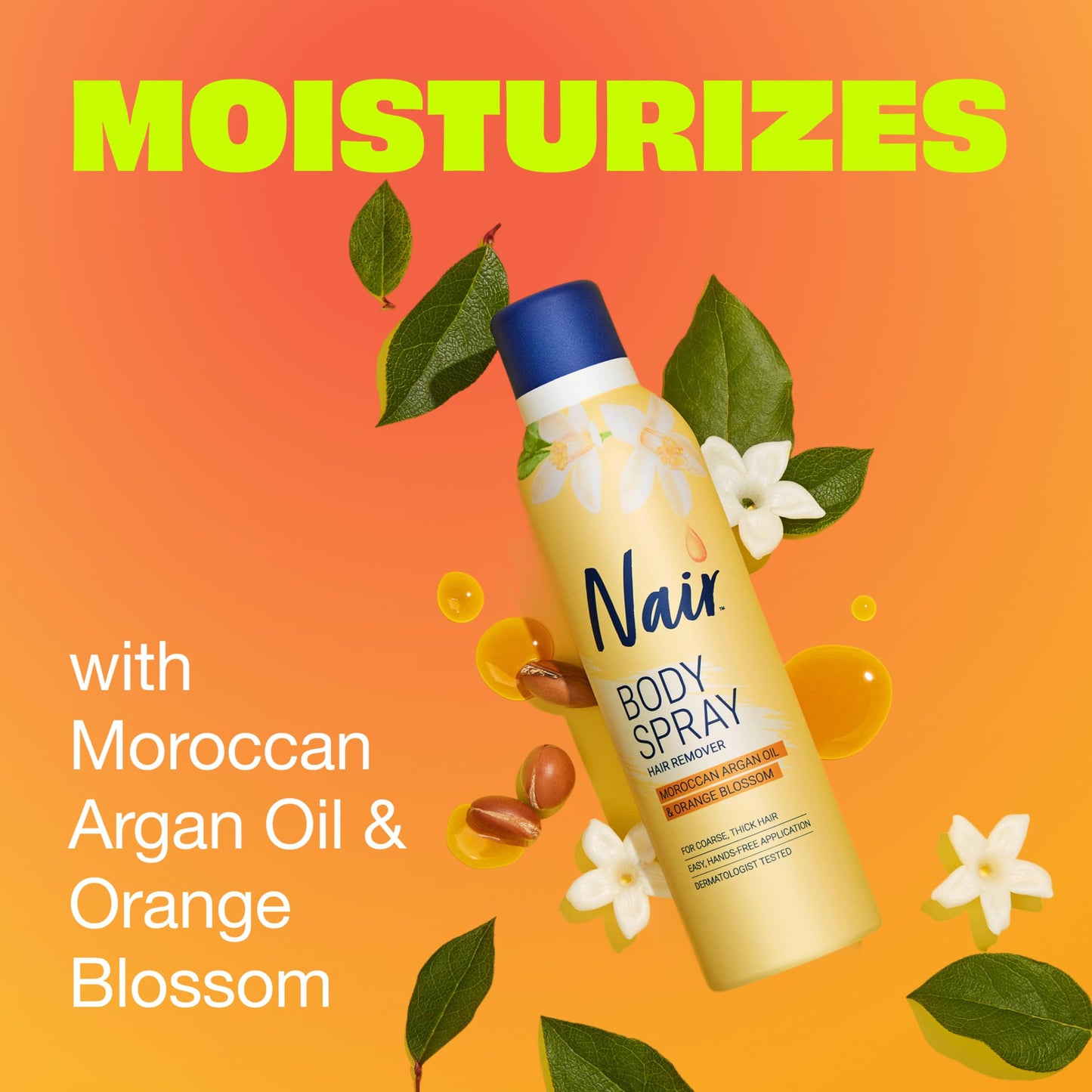 Nair Body Spray Hair Remover, Hands-Free Applicator Hair Removal Spray with Moroccan Argan Oil and Orange Blossom for Body, 7.5 Oz Beauty & Personal Care Nair