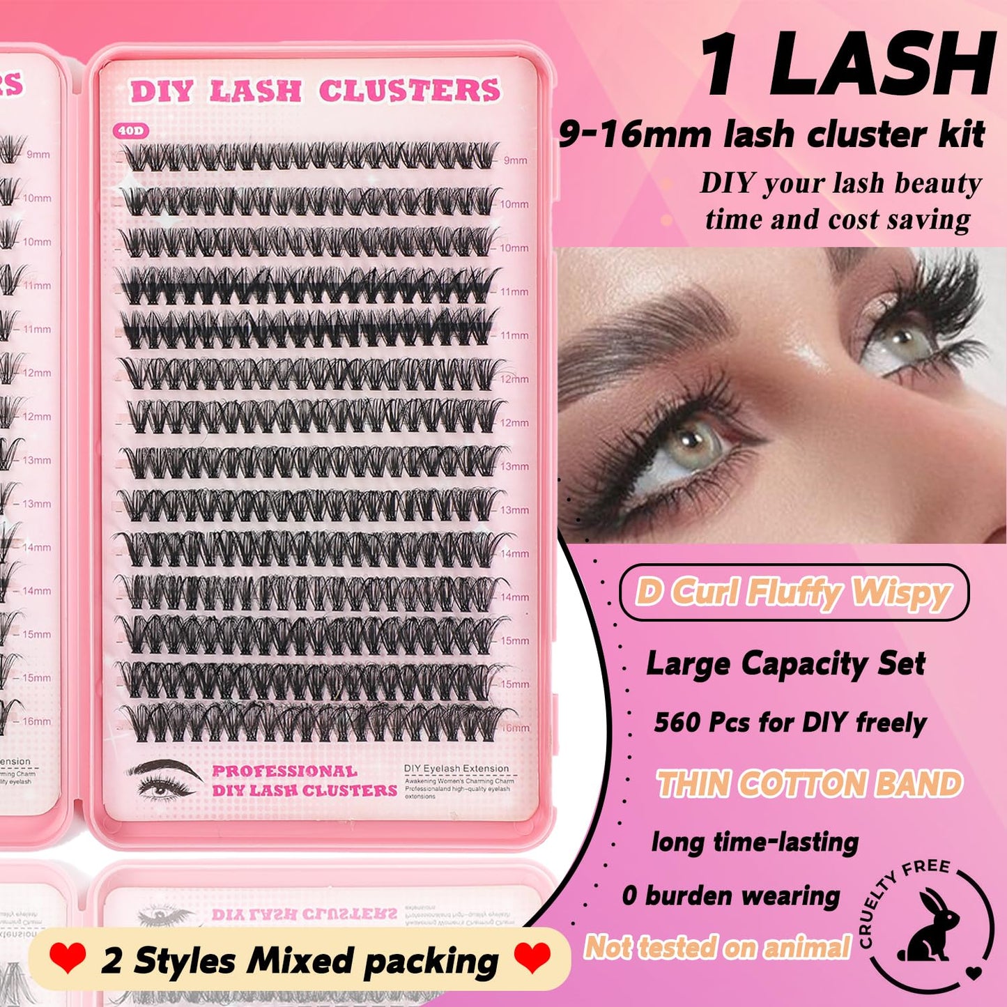 Lash Clusters Kit, 560 Pcs Eyelashes Clusters Kit 9-16mm Individual Lash Extension Kit D Curl Fluffy Wispy False Eyelashes (30D+40D, Lash Clusters) Beauty and Personal Care ISTGIFT