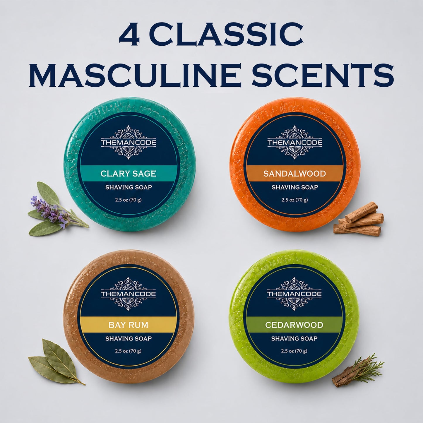 THEMANCODE Shaving Soap for Men, 4 Pack Variety, 2.5 oz Each Beauty and Personal Care THEMANCODE