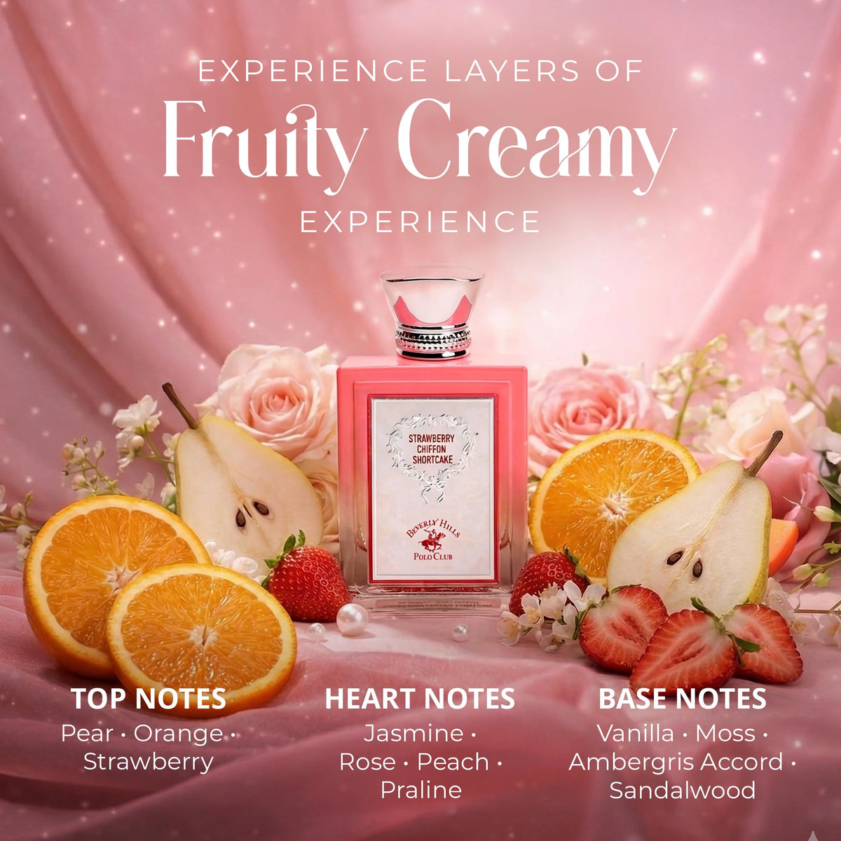 Beverly Hills Polo Club Strawberry Chiffon Shortcake EDP for Women | Luxurious Sweet Fruity Gourmand Fragrance | Long-Lasting Vanilla, Praline