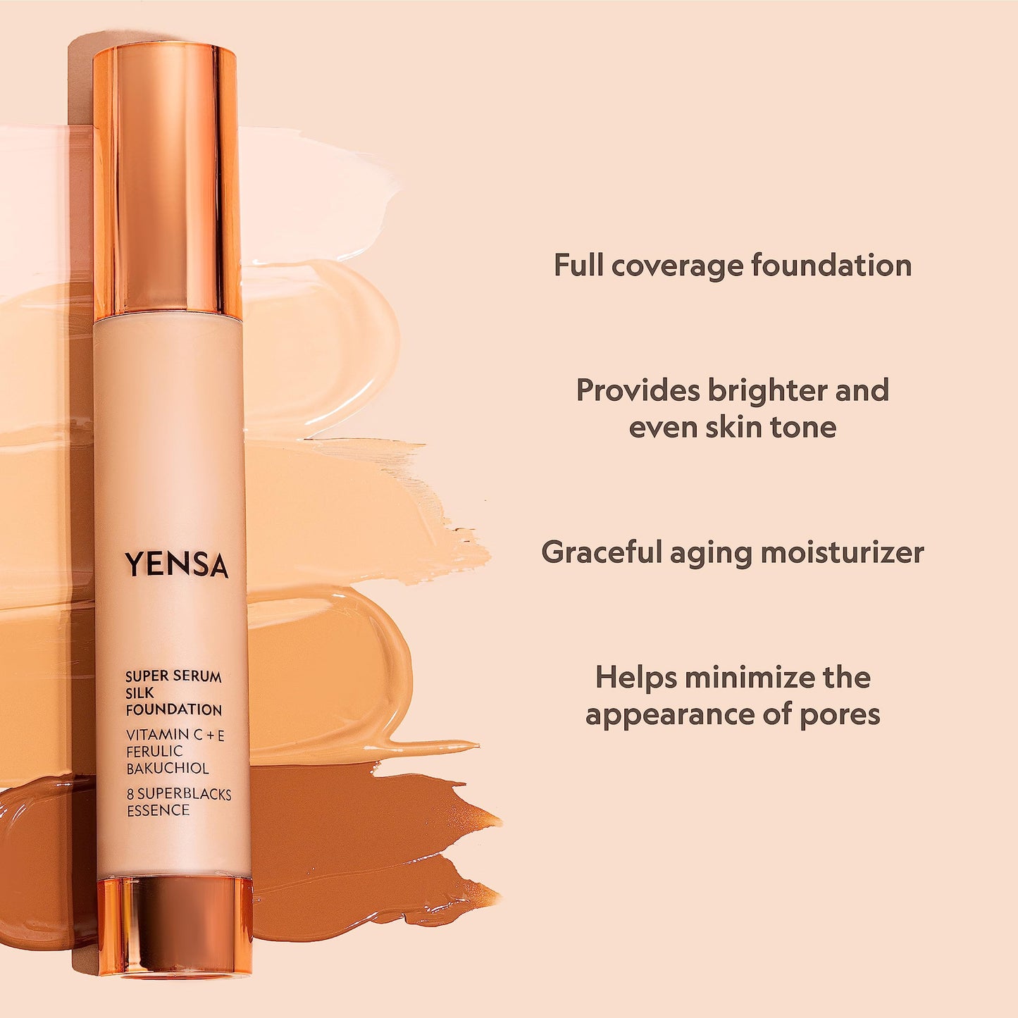 YENSA Serum Foundation Makeup - Super Silk Full Coverage Foundation Enriched with Peptides, Vitamin C & Ferulic Acid to Help Reduce Fine Lines Beauty & Personal Care YENSA
