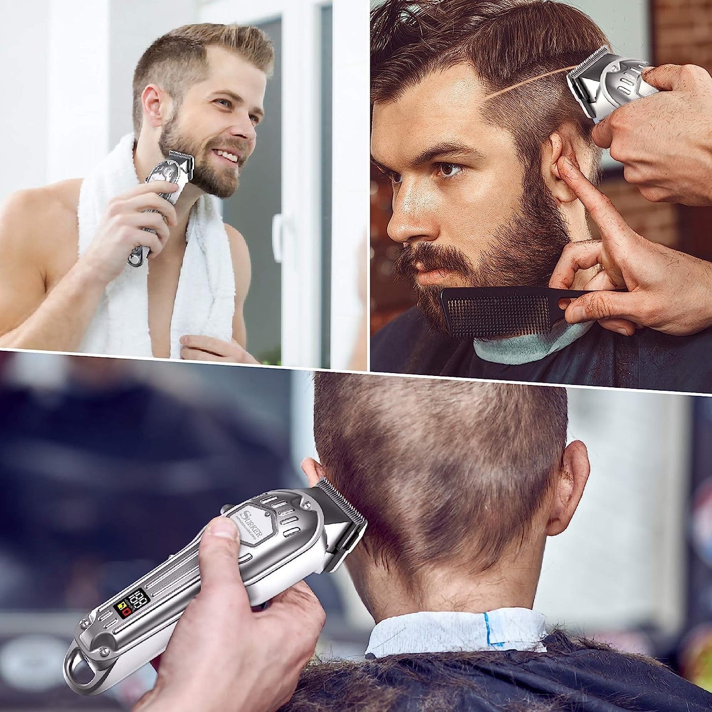 SURKER Mens Hair Clippers Cord Cordless Hair Trimmer Professional Haircut Kit for Men Rechargeable LED Display Beauty and Personal Care SURKER