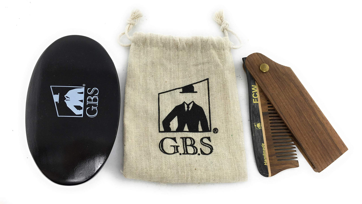 G.B.S Hair Care Set Synthetic Bristles, Handmade Foldable comb, Black Wood Beard Brush Synthetic Bristle and Pouch Beauty and Personal Care G.B.S