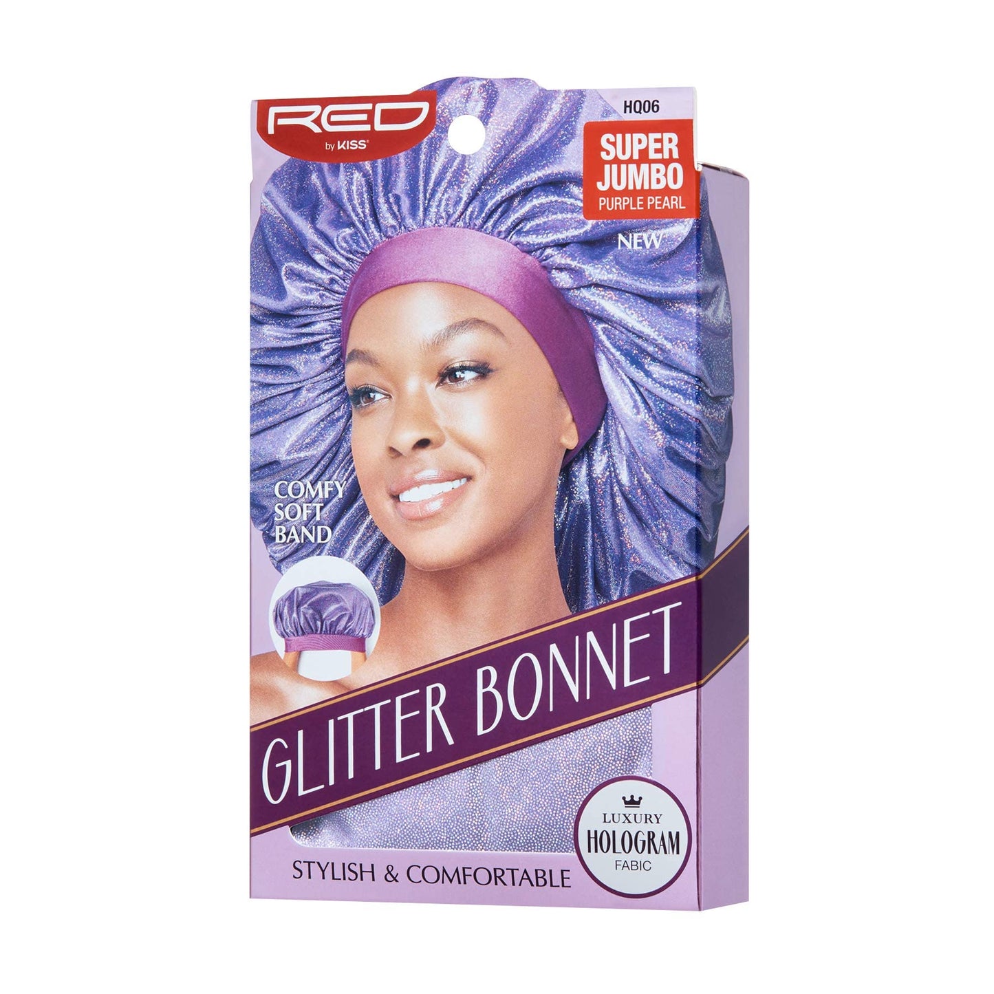Red By Kiss Glitter Bonnet Premium Quality Sleeping Hair Bonnet Hair Cap, Super Jumbo (Purple Pearl) Beauty and Personal Care Red by Kiss