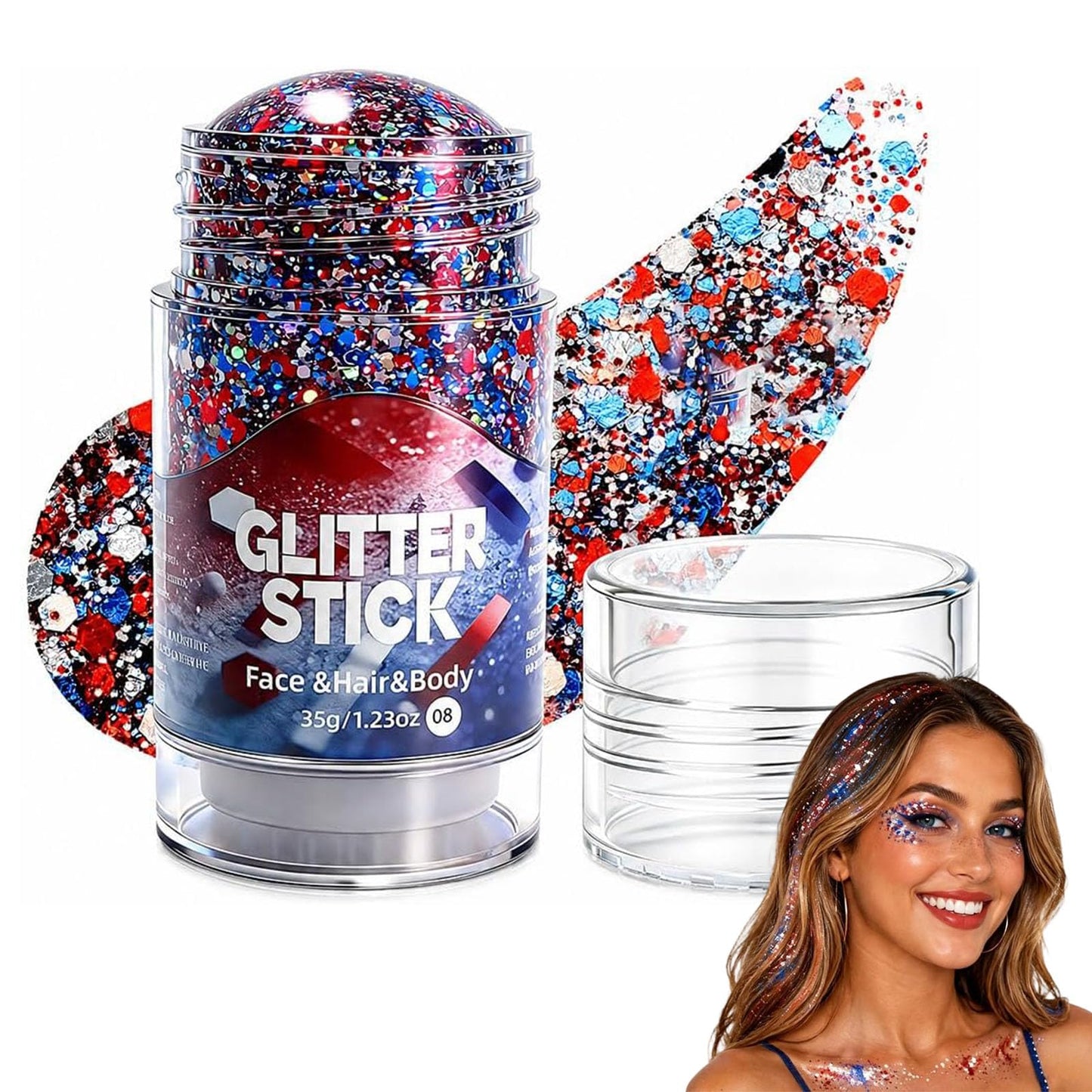 4th of July Patriotic Body Glitter Stick, Waterproof Long Lasting Colorful Sparkle Gel for Face & Body, No Glue Needed Makeup for Independence Day Beauty & Personal Care azpv