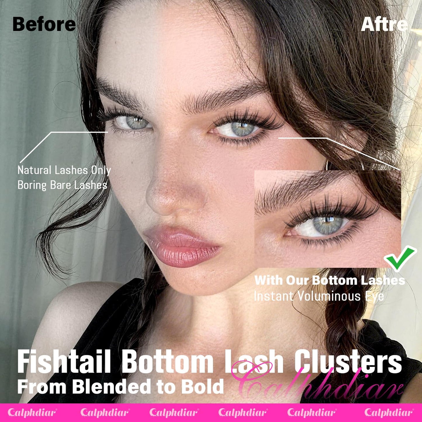 calphdiar Natural Bottom Lash Clusters Wispy Bottom Lashes Fishtail Lower Eyelash Extensions 5mm 6mm Individual Lashes CC Curl Clear Thin Band Bottom Beauty and Personal Care calphdiar