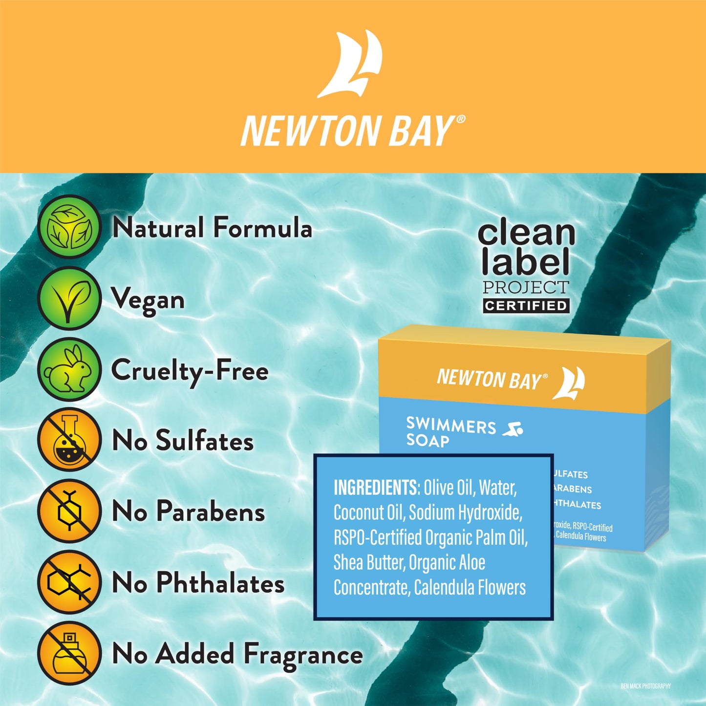 Newton Bay Swimmers Soap | All Natural Body and Face Wash Soap Bar | Gently Washes Away Chlorine After Swimming | Revitalizes Sensitive Skin | 5-Pack Beauty & Personal Care Newton Bay