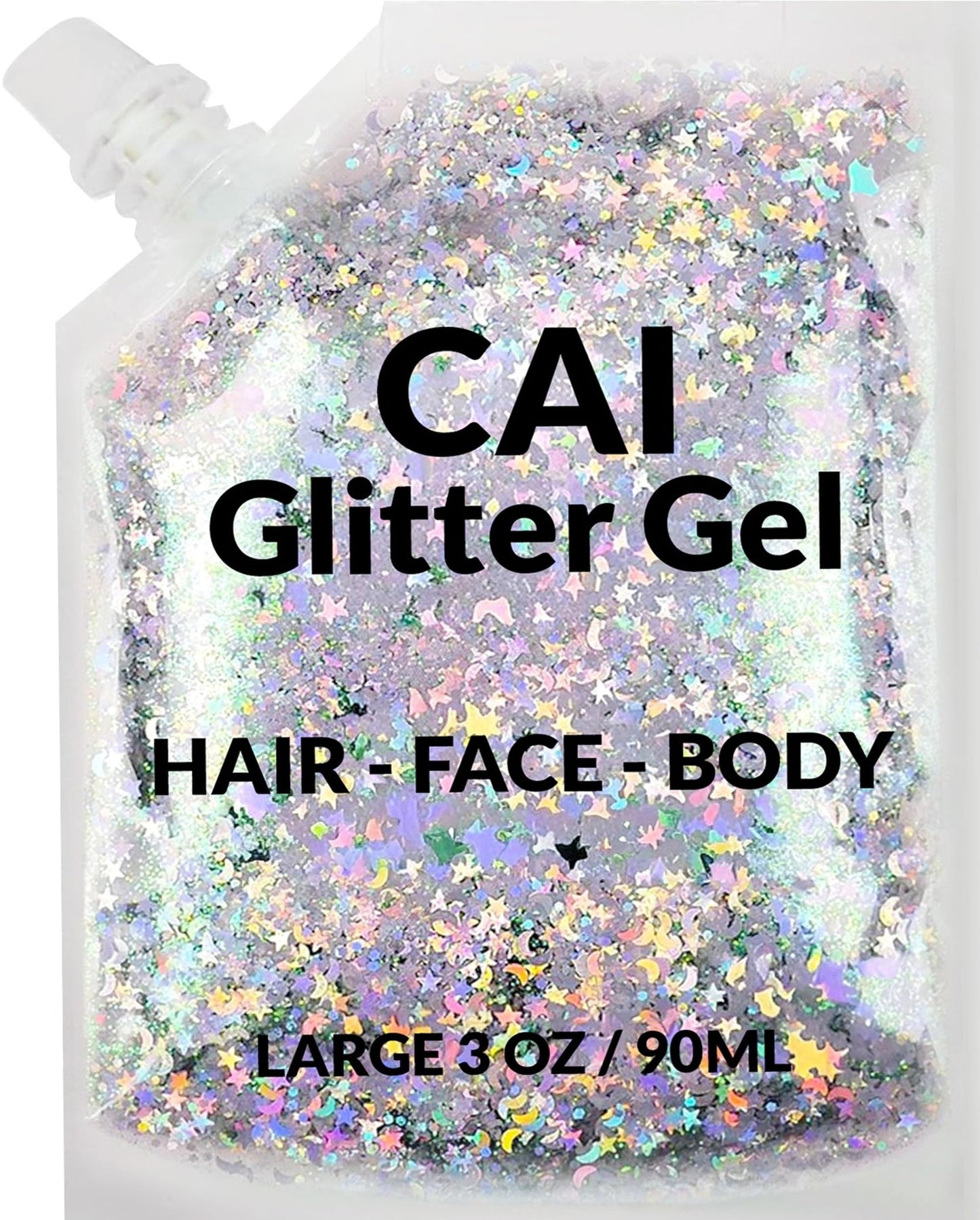 Face, Body & Hair Glitter Gel - Halloween Glitter for Kids and Women - 3 Oz Cosmetic-Grade Gel w/Moon & Stars for Festivals & Halloween Party, Easy Beauty & Personal Care CAI BEAUTY NYC