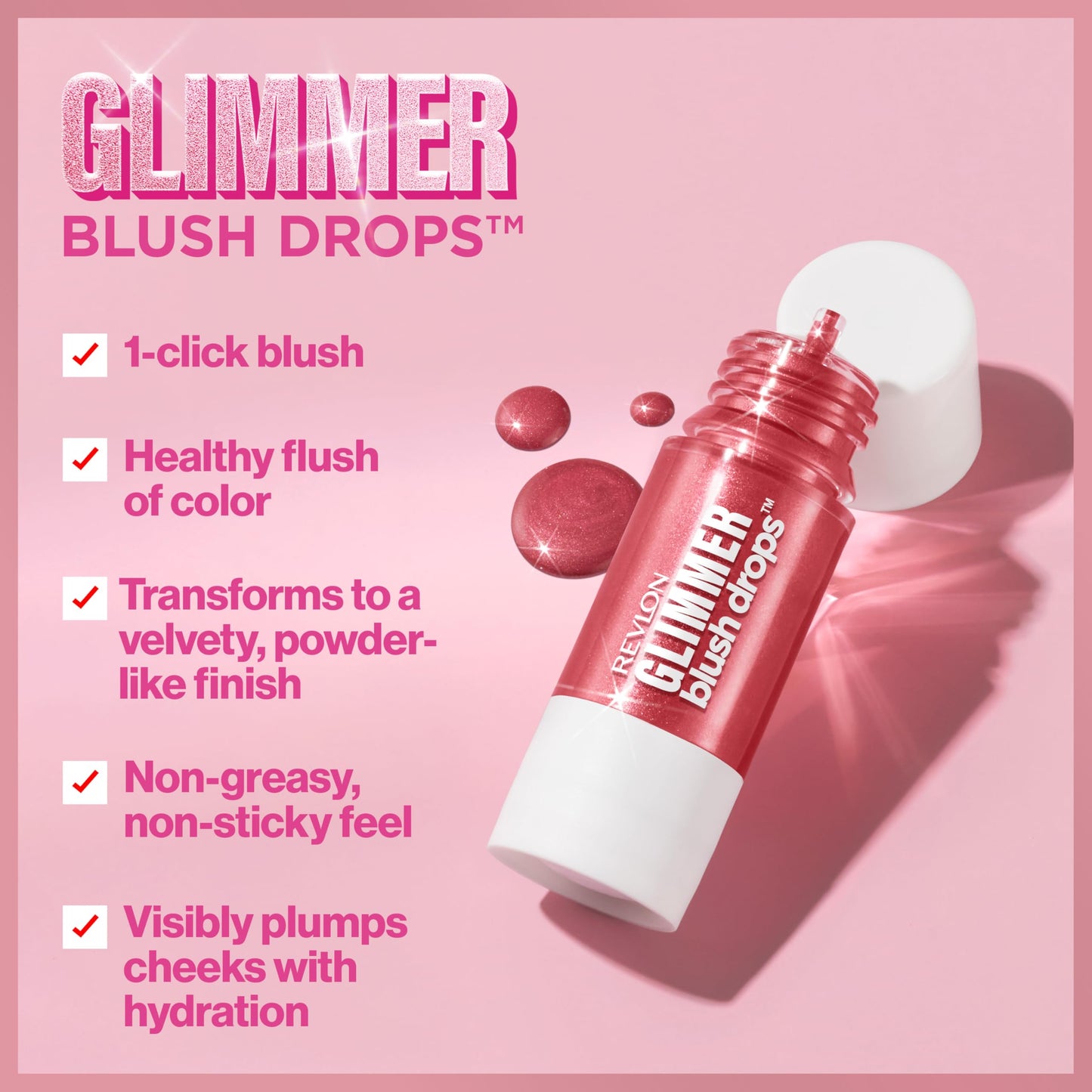 Revlon Glimmer Blush Drops, Liquid Blush for Cheeks, Liquid to Velvety Powder Finish, Glowy, High Pigment, 101 Coralicious, 0.32 fl oz Beauty & Personal Care REVLON