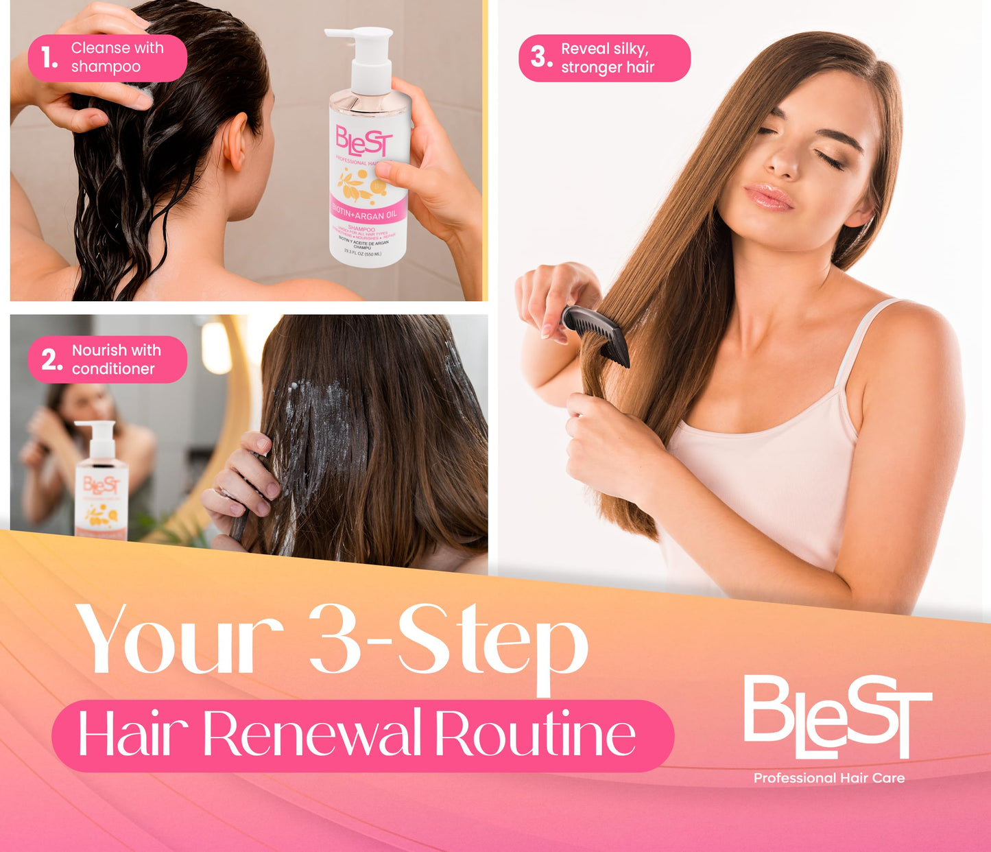 BLEST PROFESSIONAL HAIR CARE Biotin + Argan Oil Shampoo and Conditioner Set - Hair Growth Shampoo for Stronger, Thicker Hair - Organic Shampoo Beauty & Personal Care BLEST PROFESSIONAL HAIR CARE