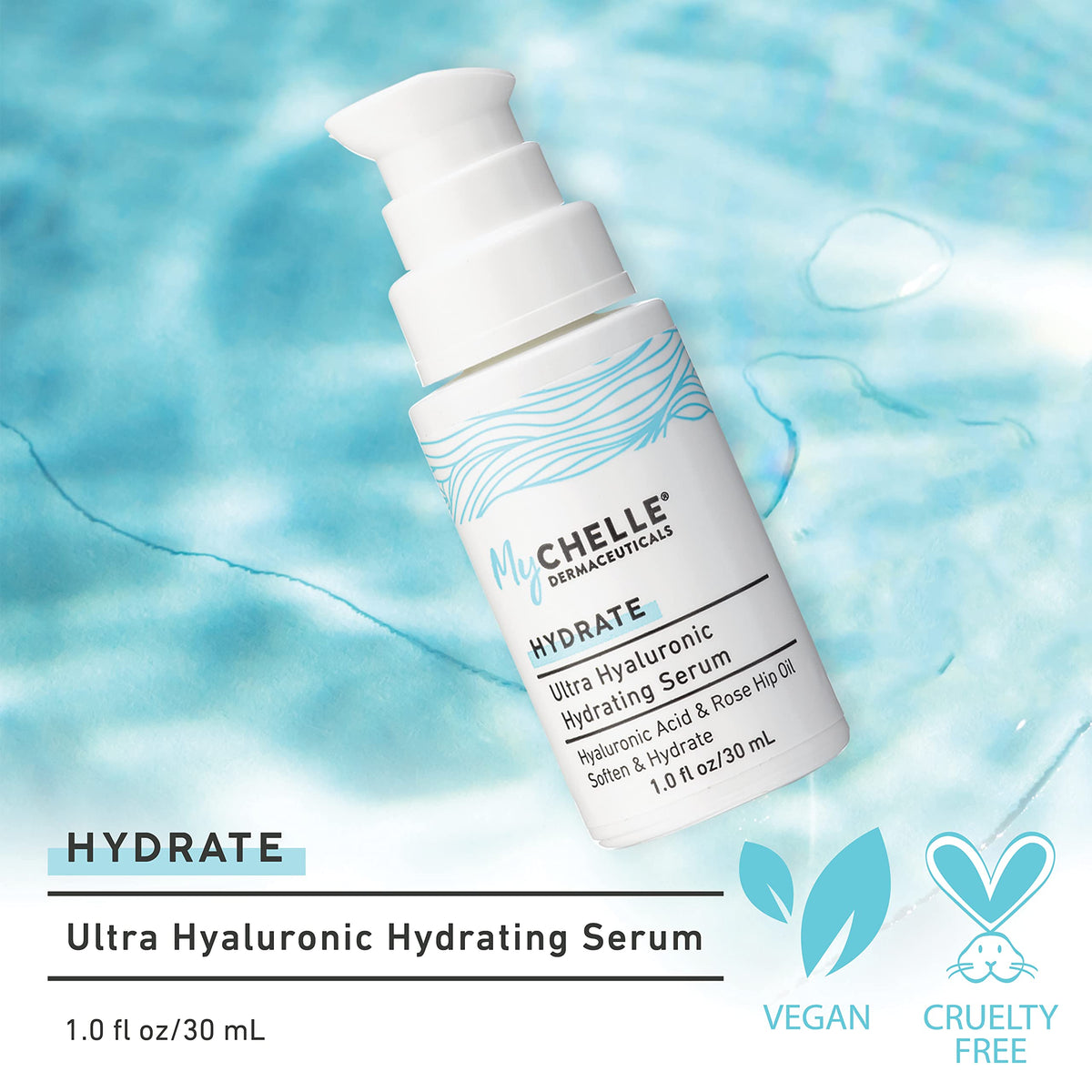 MyCHELLE Dermaceuticals Ultra Hyaluronic Hydrating Serum (1.0 Fl Oz) - Rich Hydration for Dry Skin with Vegan Hyaluronic Acid, Help Plump Skin