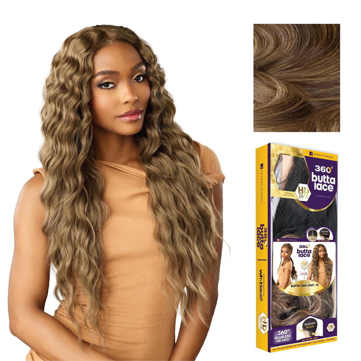 Sensationnel Butta 360 LaceWig-Unit 12, LIGHTASHBROWN