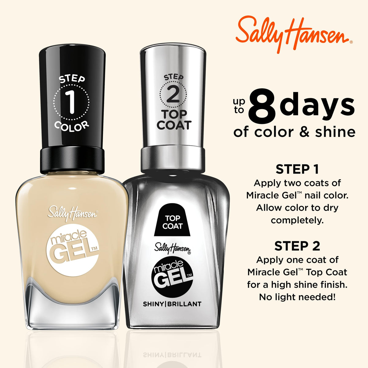 Sally Hansen Miracle Gel Salon Quality Nail Polish | Gel-Like Formula, Two-Step System, No UV Light Needed, Long Lasting | Semi-Opaque | 771
