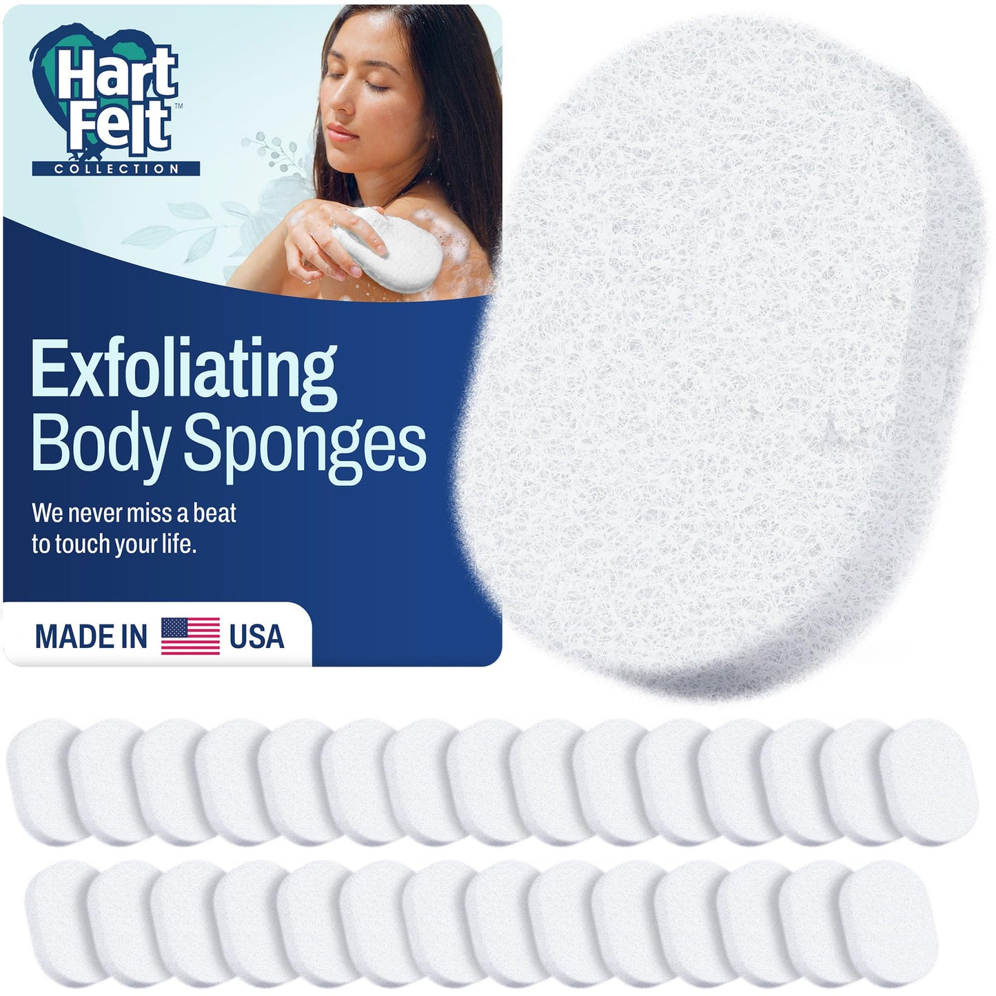 HartFelt Bath Sponges for Shower - Oval Body Wash Scrubber for Exfoliating Skin - Clean and Refresh Body, Back & Arms - Chemical-Free Body Sponge Beauty and Personal Care HartFelt