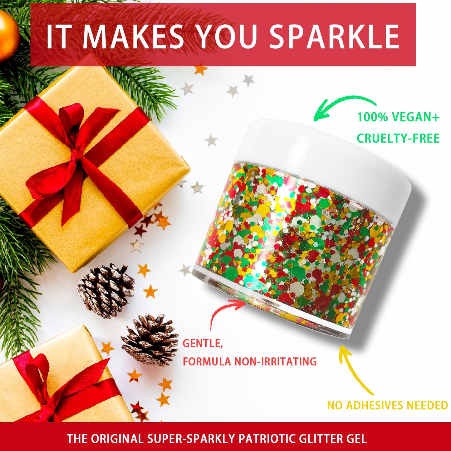 Christmas Glitter Gel for Body, Face, Hair and Lip, Color Changing Glitter Gel Under Light (Christmas) Beauty & Personal Care CiikDux
