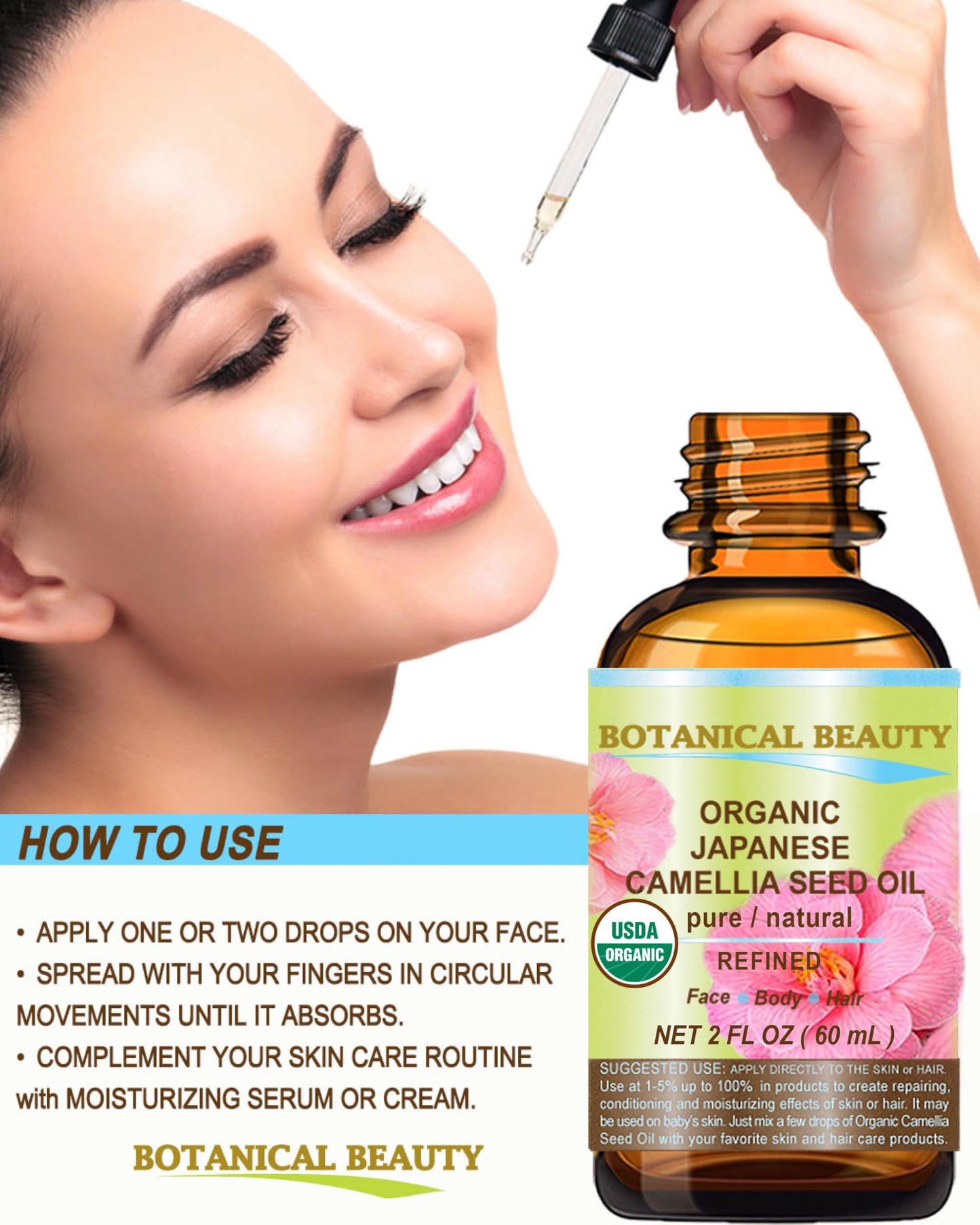 Botanical Beauty Japanese ORGANIC CAMELLIA Seed Oil. 100% Pure Natural Undiluted Refined Cold Pressed Carrier Oil to revitalize and rejuvenate the Beauty & Personal Care Botanical Beauty