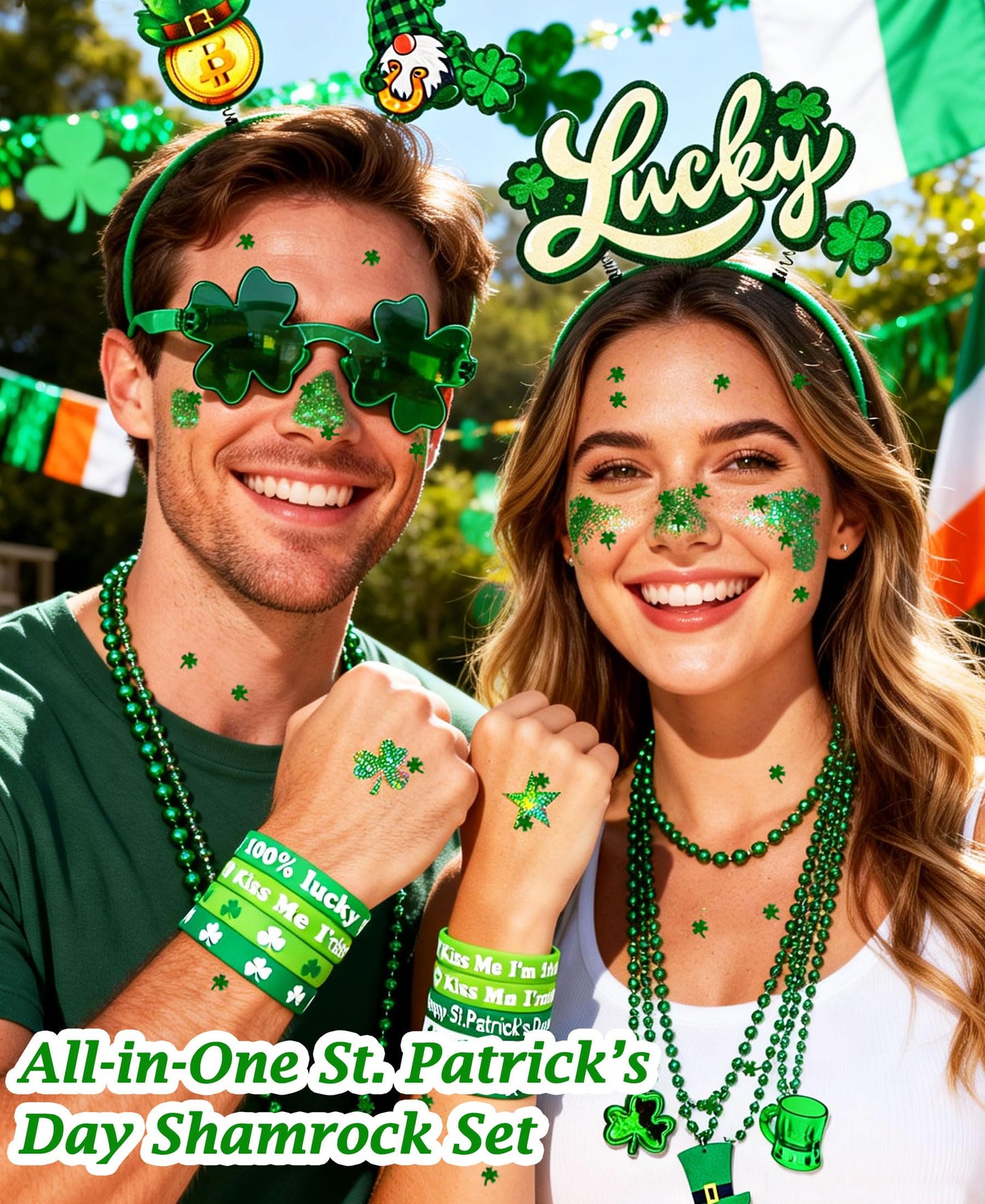 Qaeshi 117 Pcs St Patricks Day All-in-One Accessories Kit, Skin-Friendly Custom Shamrock Green Glitter Gel Irish Party Favors Supplies Shamrock Beauty & Personal Care Qaeshi