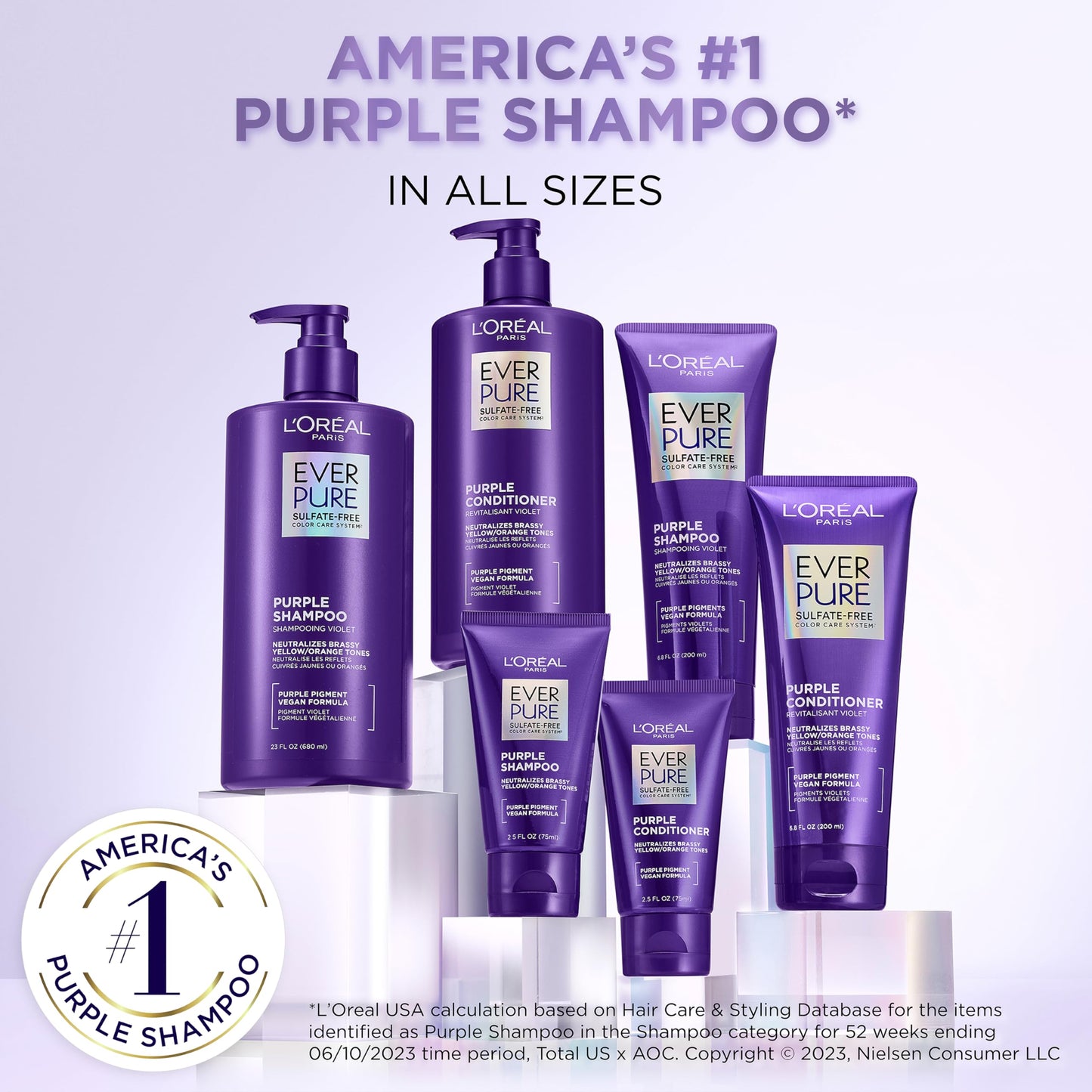 L’Oreal Paris Sulfate Free Brass Toning Purple Shampoo for Blonde, Bleached, Silver, or Brown Highlighted Hair, EverPure, 23 Fl Oz Beauty & Personal Care L'Oreal Paris