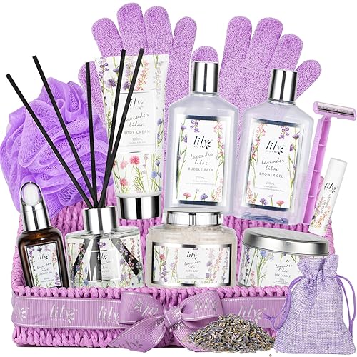 Mothers Day Gifts for Women - 15-Piece Lavender Bath and Body Gift Basket Set for Women, Spa Gift Basket, Bath Set | Birthday, Valentines Day Gifts Beauty & Personal Care LILY ROY
