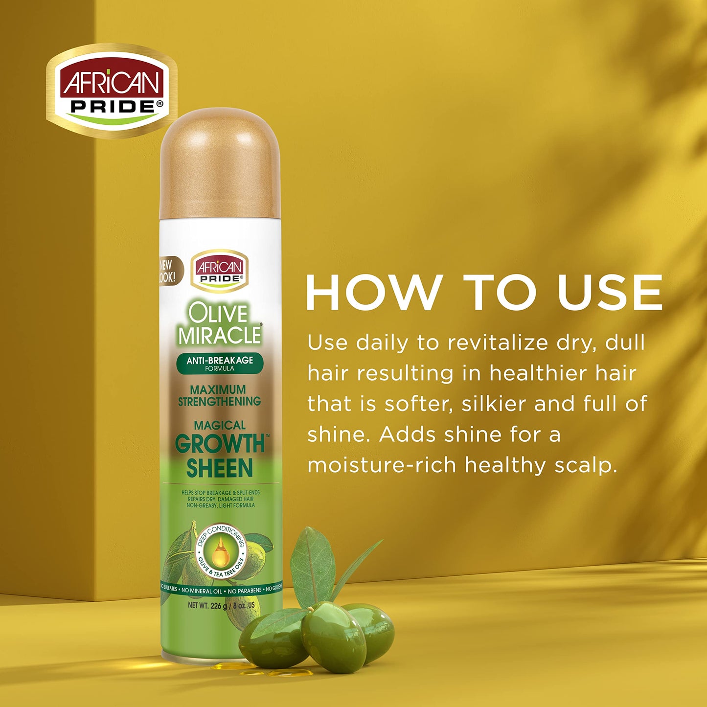 African Pride Olive Miracle Magical Growth Sheen Hair Spray - Enriched with Olive & Tea Tree Oil for Natural Beauty, Moisture & Shine, 8oz Beauty & Personal Care African Pride