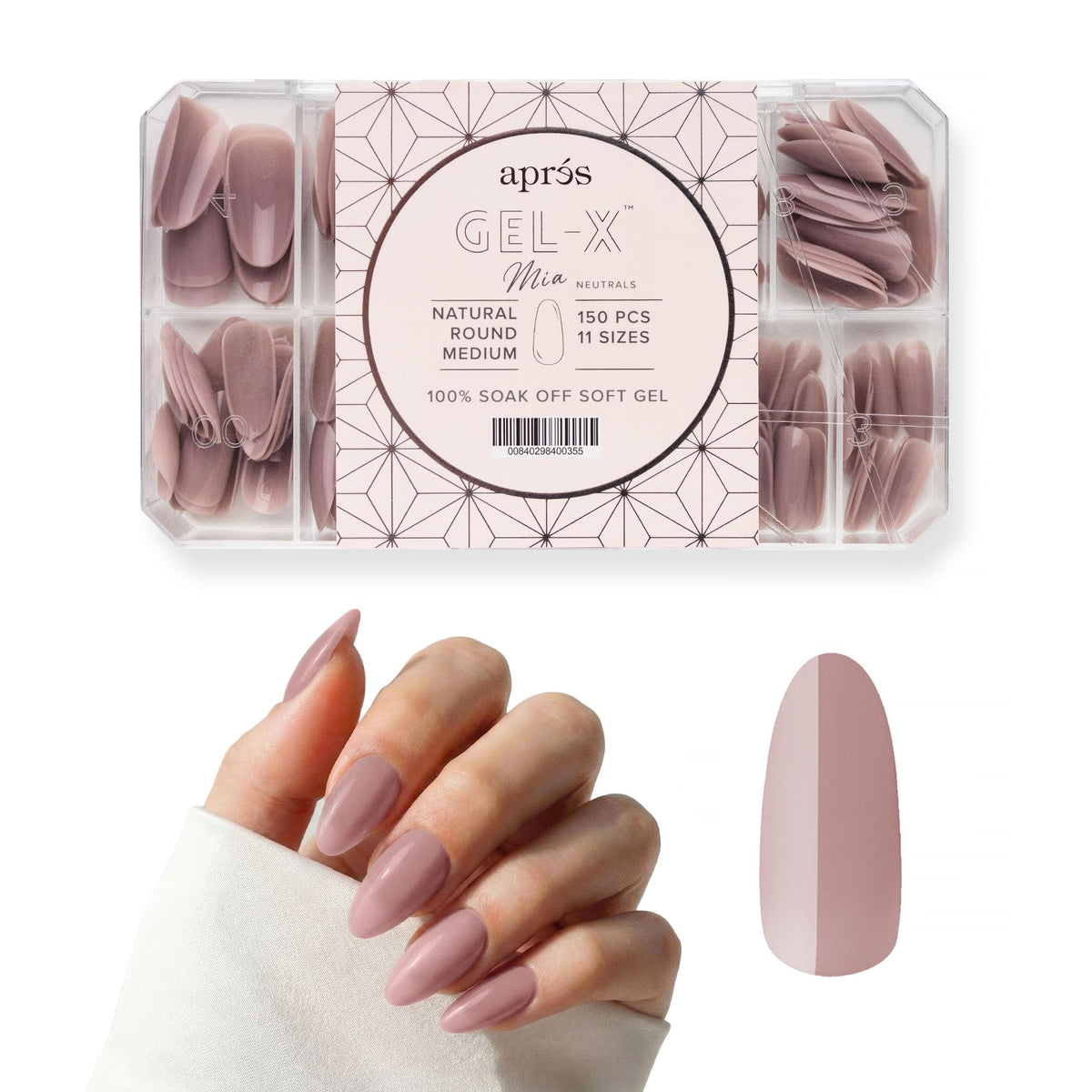 Apres Neutrals Gel-X Mia Box Of Press On Nails, 11 Sizes 00-9, Soft Gel Nail Tip Box (150pcs) (Natural Round Medium, 150pcs)
