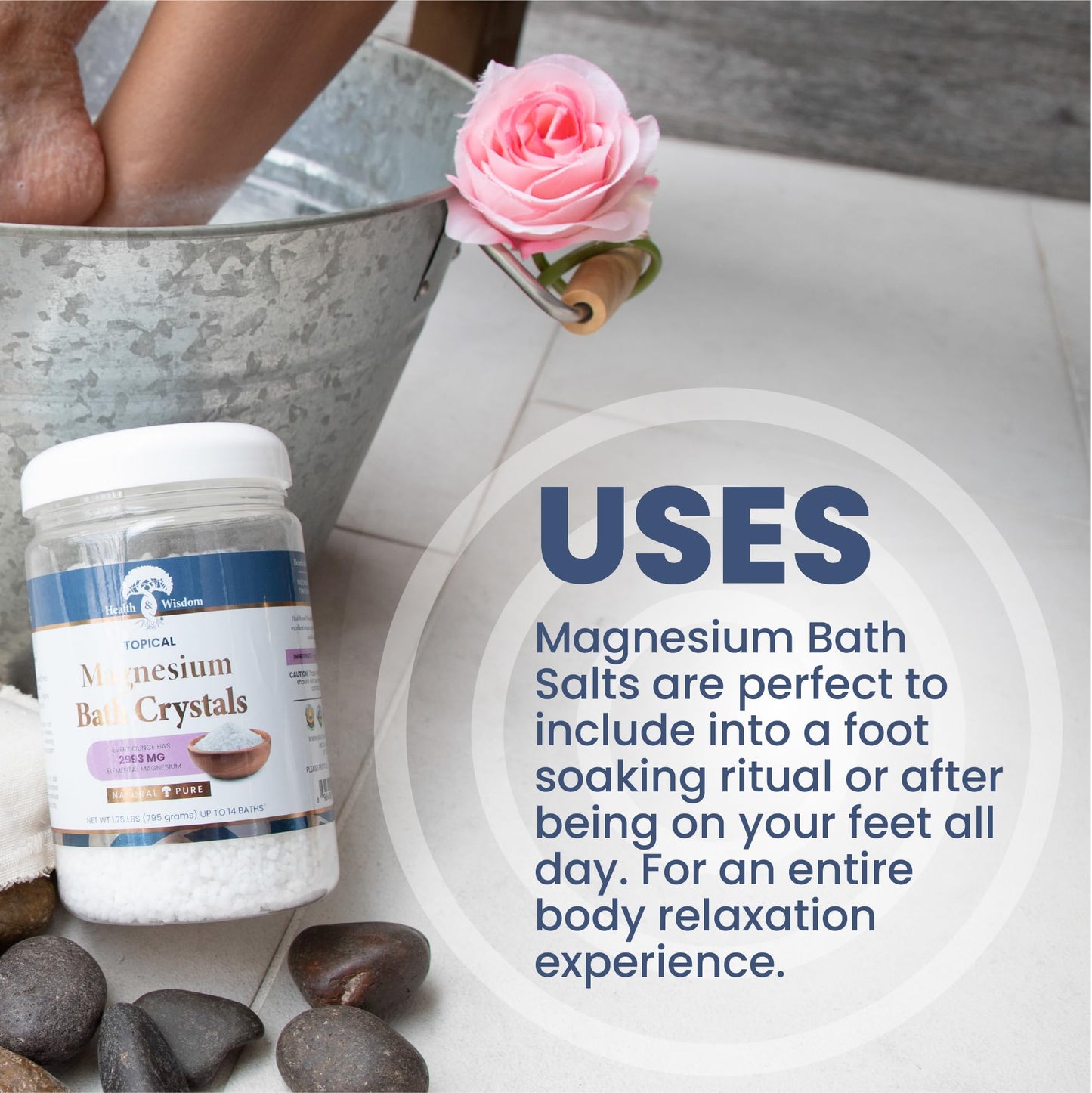 Health and Wisdom Magnesium Bath Crystals - Bath Salts with High Concentration & Enhanced Absorption for Muscle & Joint Relief - Dead Sea Sourced Beauty and Personal Care Health and Wisdom