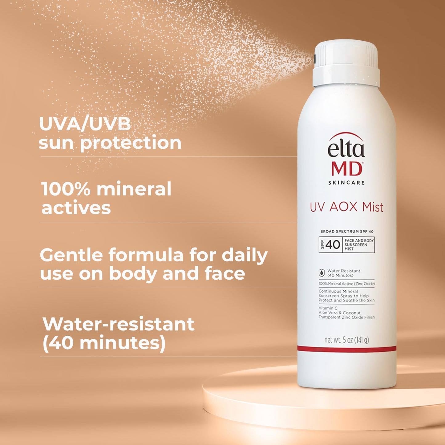EltaMD UV AOX Mist Mineral Sunscreen Spray SPF 40, Broad Spectrum Face and Body Sunscreen with Zinc Oxide, 100% Mineral Active, Hydration Boost Beauty & Personal Care EltaMD