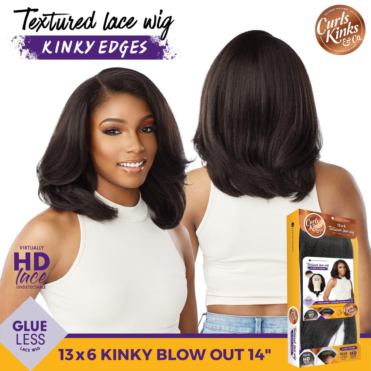 Sensationnel CKCO Kinkyedges Wig-Kinky Layered Blow Out 14, SH/BERRY