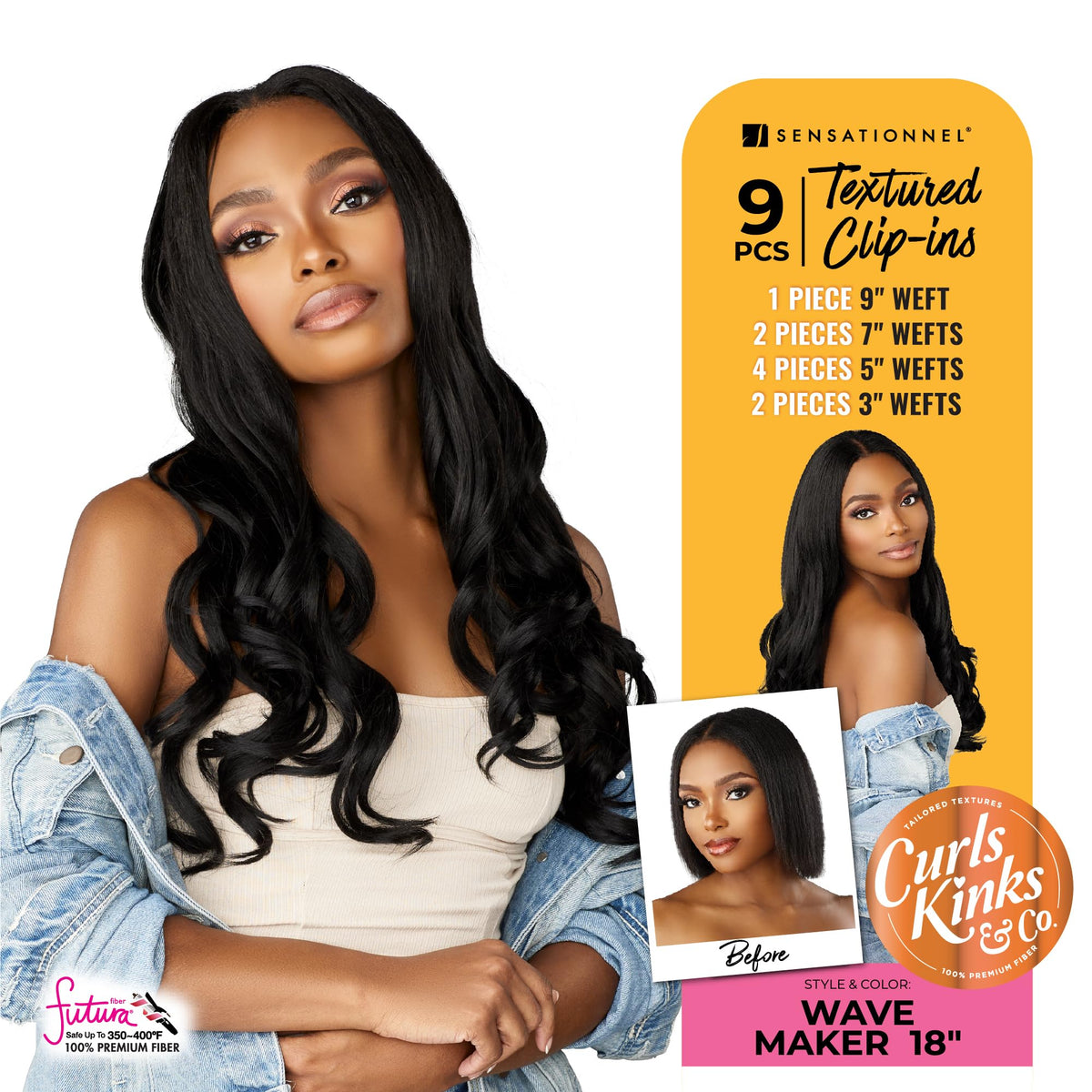 Sensationnel Curls Kinksandco Clip in-Wave Maker 18 Inch,4 MEDBROWN