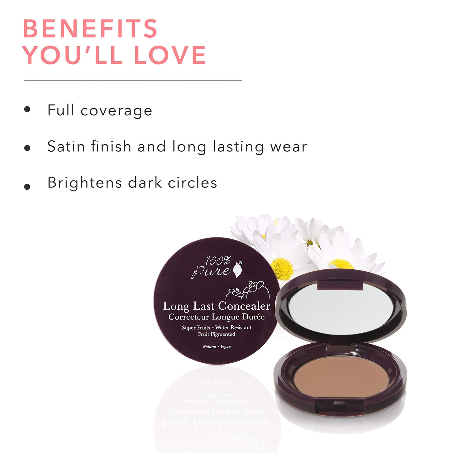 100% PURE Fruit Pigmented Long Last Compact Concealer, Toffee, Full Coverage Concealer, Diminish Dark Circles (Tan with Yellow Undertones) - 0.11oz Beauty & Personal Care 100% PURE