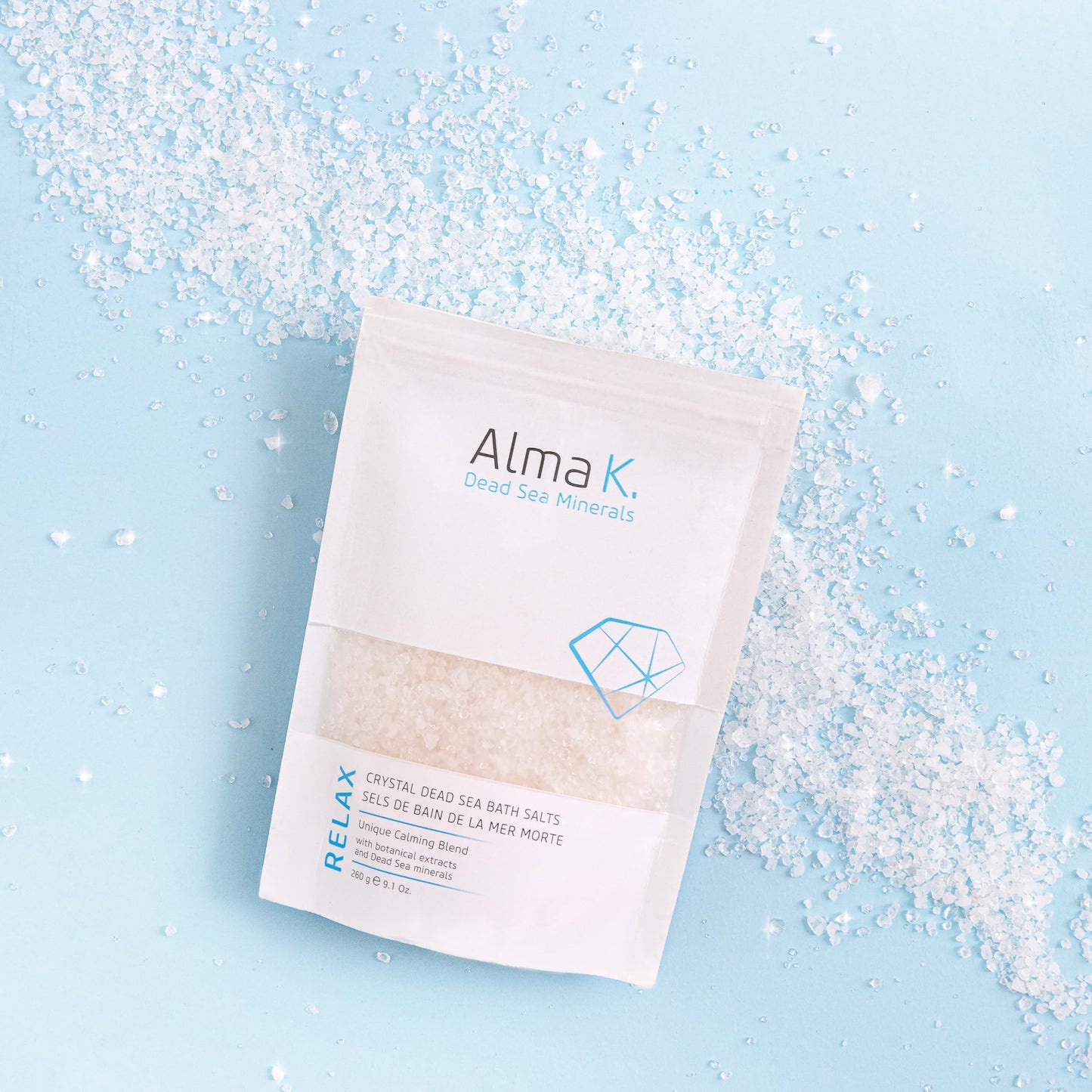 Alma K Crystal Dead Sea Bath Salts - Gently Exfoliates and Hydrates - White Tea and Neroli Scent - for Bath Soak and Relaxing Foot Bath Salt - 9.1 oz Beauty and Personal Care ALMA K