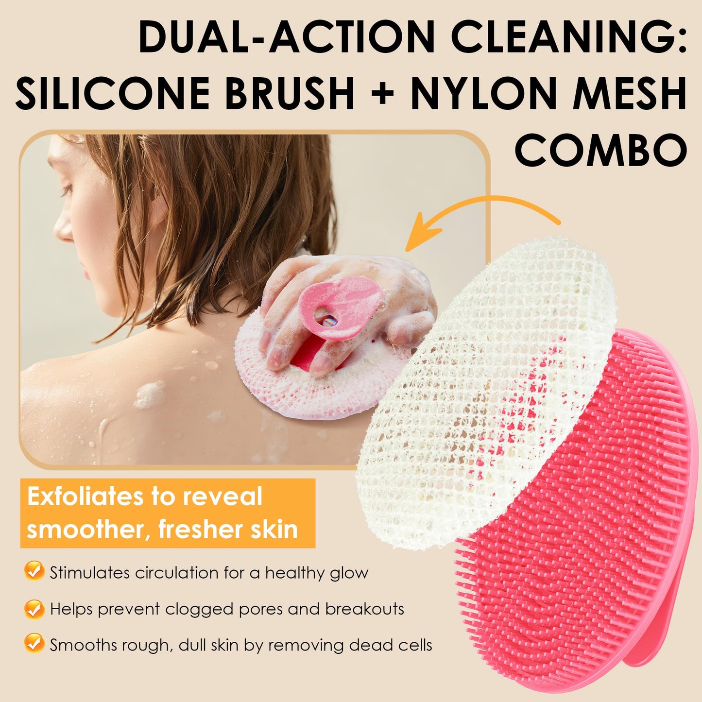 INNERNEED Food-Grade Silicone Body Scrubber Gentle Cleansing Brush with Exfoliating Net Sponge Bath Scrubbing Washcloth Case, More Hygienic and Well Beauty and Personal Care INNERNEED