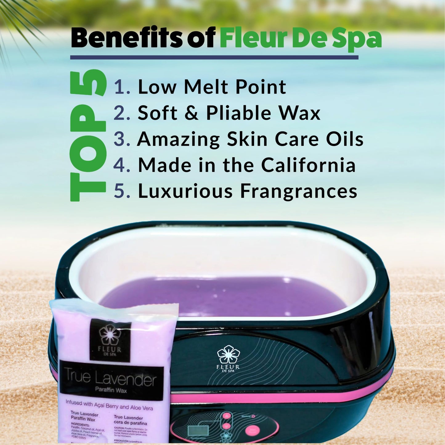 Paraffin Wax Refills 4lb by FLEUR DE SPA - Made in USA - Infused with Coconut & Jojoba Oils - Moisturizing, Hydrating & Soothing for Hands, Feet Beauty and Personal Care fleur de spa