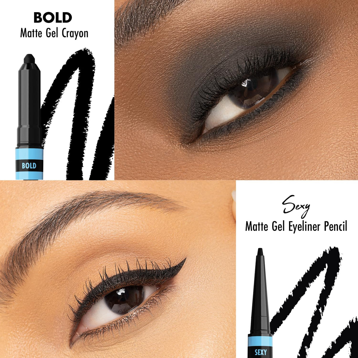 Black Radiance Bold & Sexy Gel Eyeliner,Waterproof Dual-Ended Retractable, Buildable & Blendable Smudge-Proof Smooth Matte Finish, Cruelty-Free Beauty & Personal Care Black Radiance