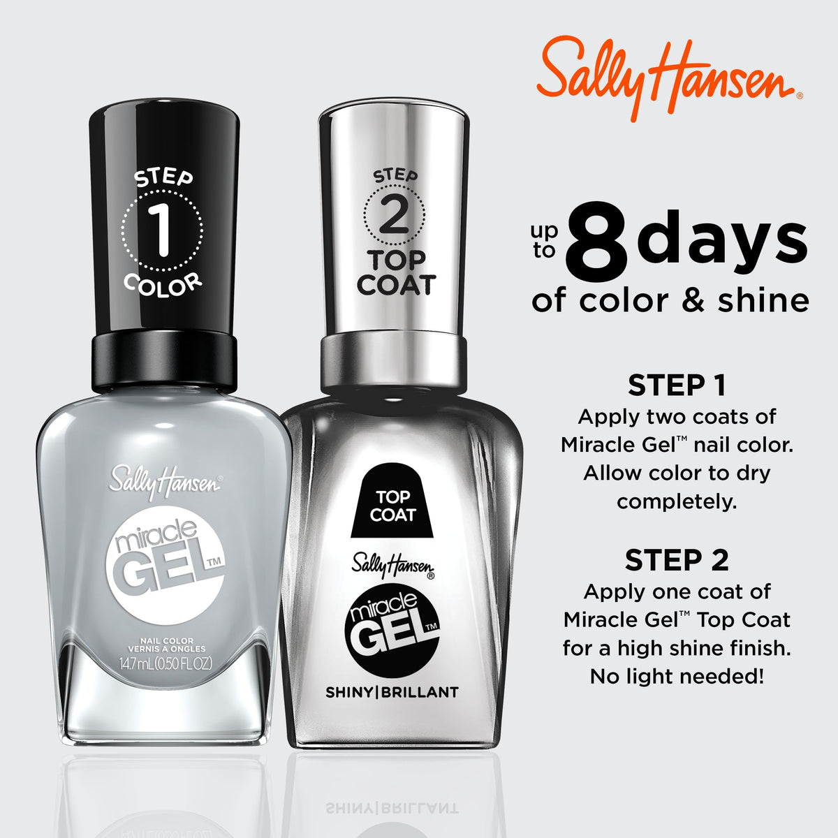 Sally Hansen Miracle Gel Salon Quality Nail Polish | Gel-Like Formula, Two-Step System, No UV Light Needed, Long Lasting | Opaque, Glossy | 799