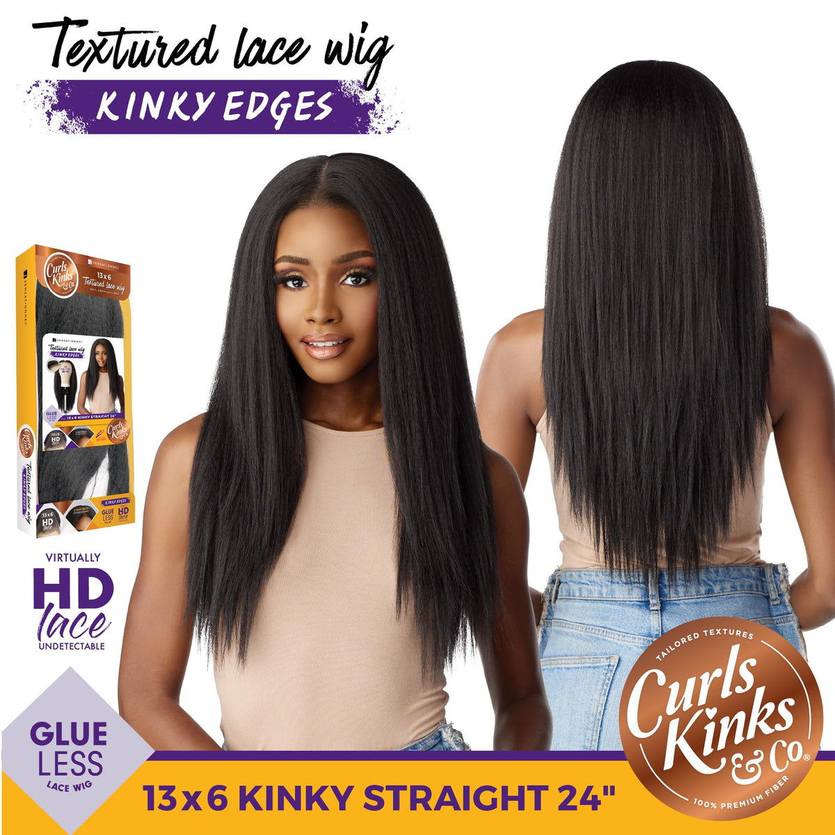Sensationnel CKCO Kinkyedges Wig-Kinky Straight 24 Inch, BALAYAGEMOCHA